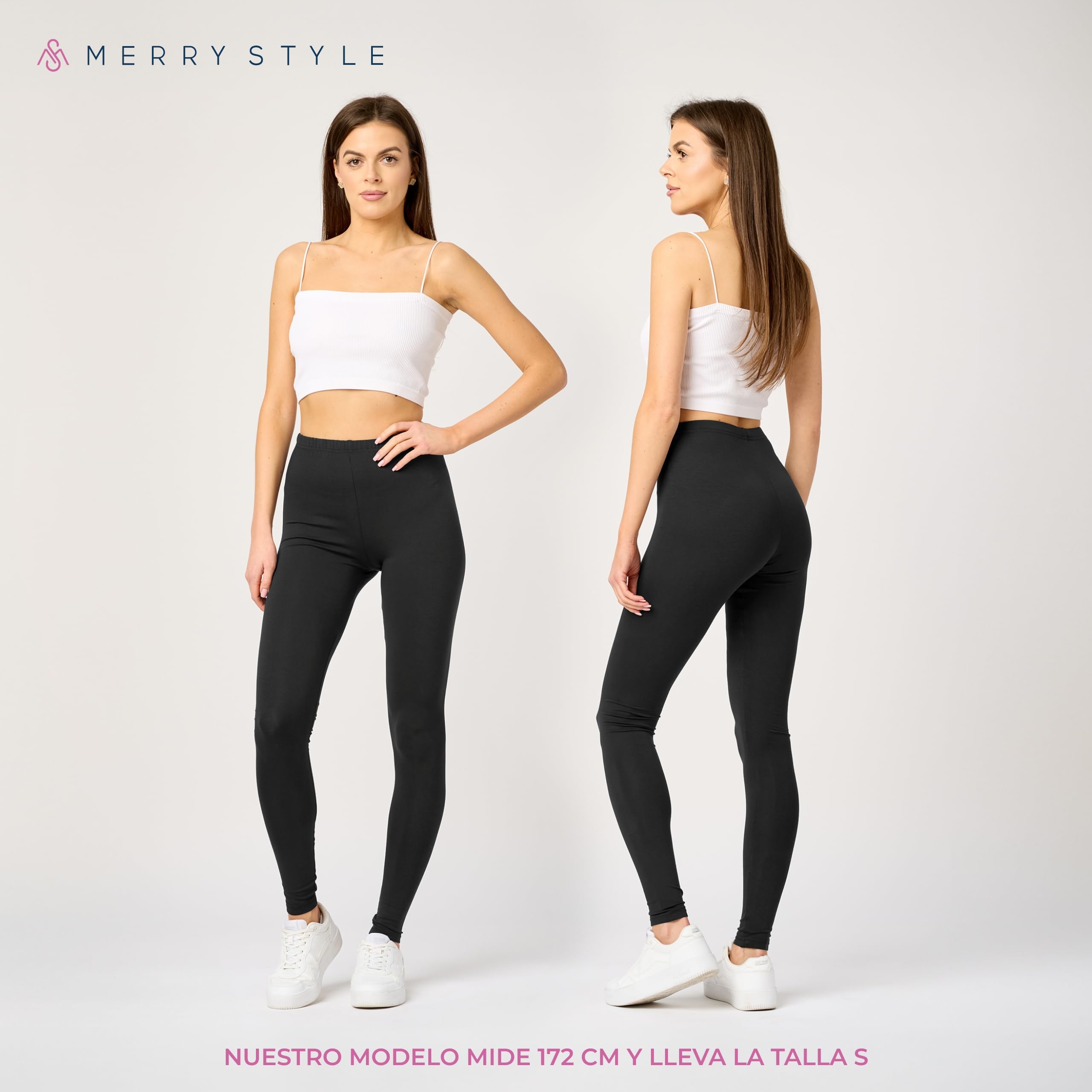 Merry Style Leggins Deportivos Mujer – Ropa Deportiva Mujer con Cintura Media, Leggings Flexibles, Suaves y Transpirables para Gimnasio, Pilates o Uso Diario MS10-143 (Negro/Negro/Negro, XXL)