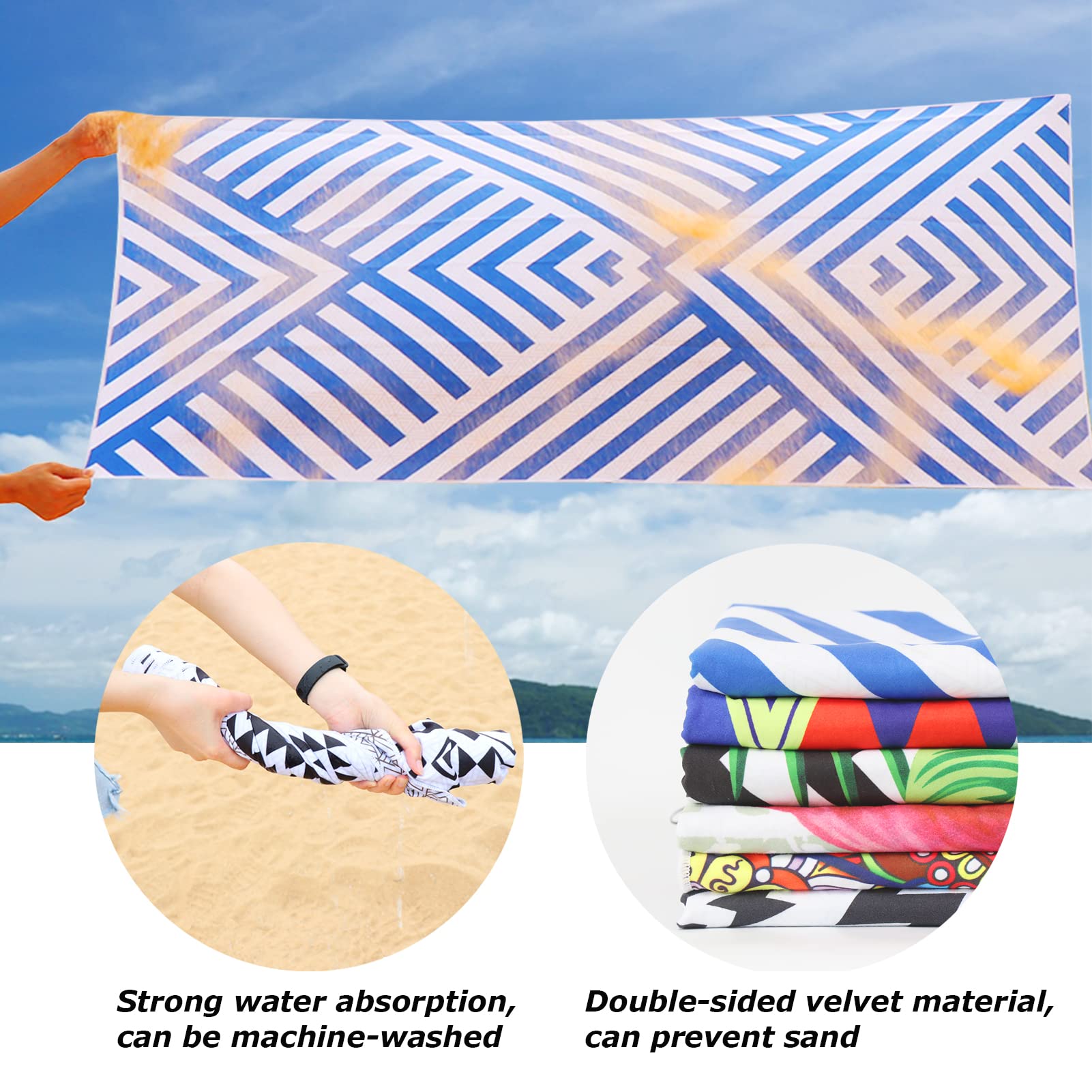 MEQUER Serviette De Plage En Microfibre Pour Adultes - 180 X 81 Cm - Extra Large - Séchage Rapide - Anti-sable - Légère - Pour La Plage, La Piscine, La Gym, Le