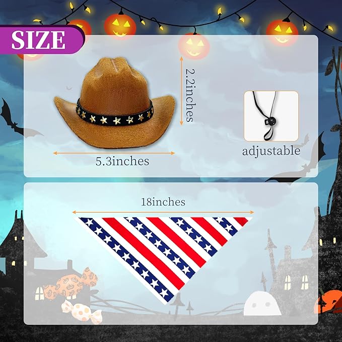 Disfraz de Vaquero para Perros y Gatos Pequeños, Sombrero y Bandana Patriótica miniatura 4