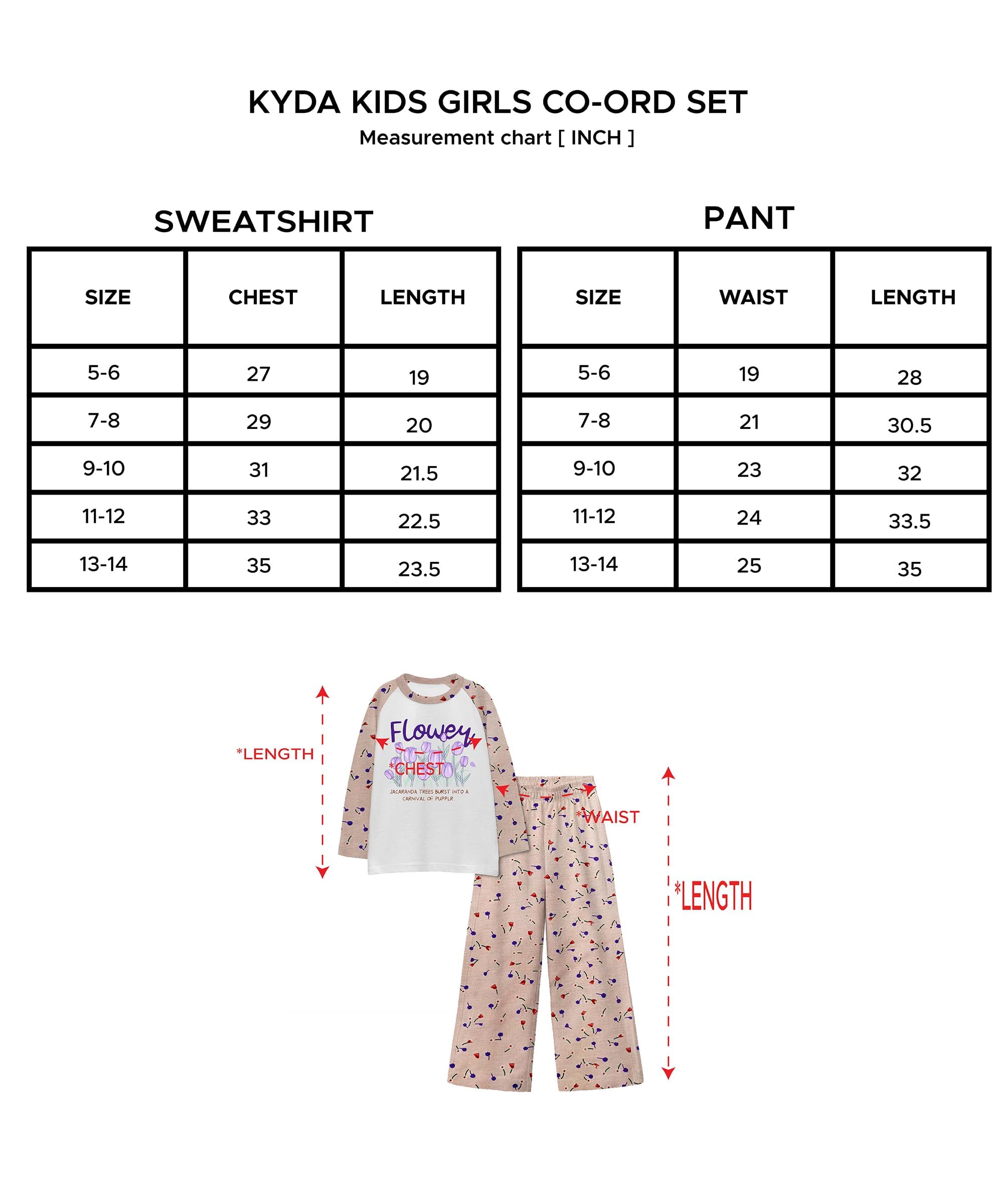 KYDA KIDS® T-shirt a maniche lunghe in 100% cotone raglan e pantaloni a gamba larga, set coordinato traspirante di alta qualità, elegante abbigliamento casual per ragazze, confezione da 1
