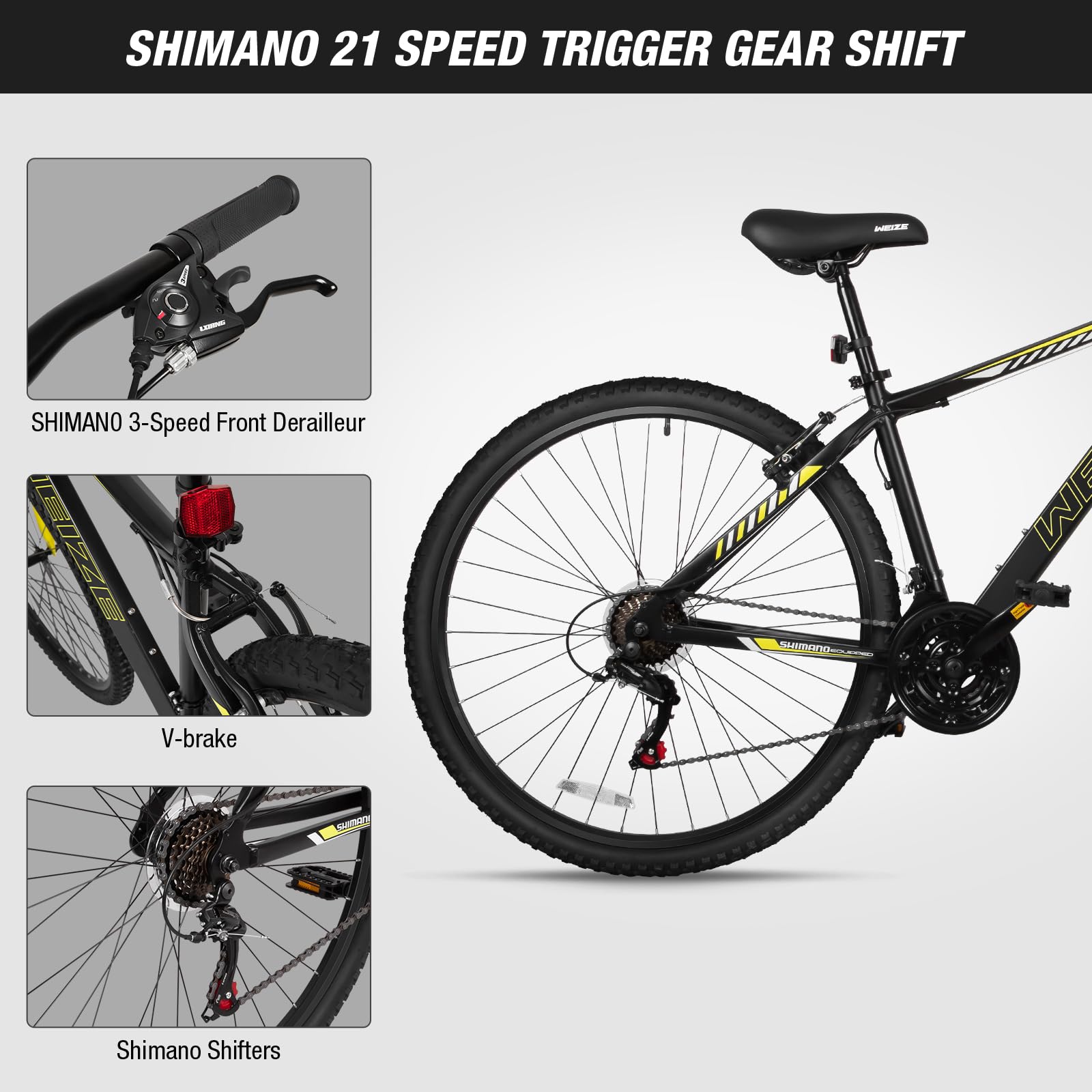 WEIZE Hardtail Mountain Bike, 29 Inch Wheels Outdoor Cycling Bike, 21-Speed Trigger Shifter, Aluminum Frame for Men and Women, Comfort Saddle, MTB Bicycle with Suspension Fork