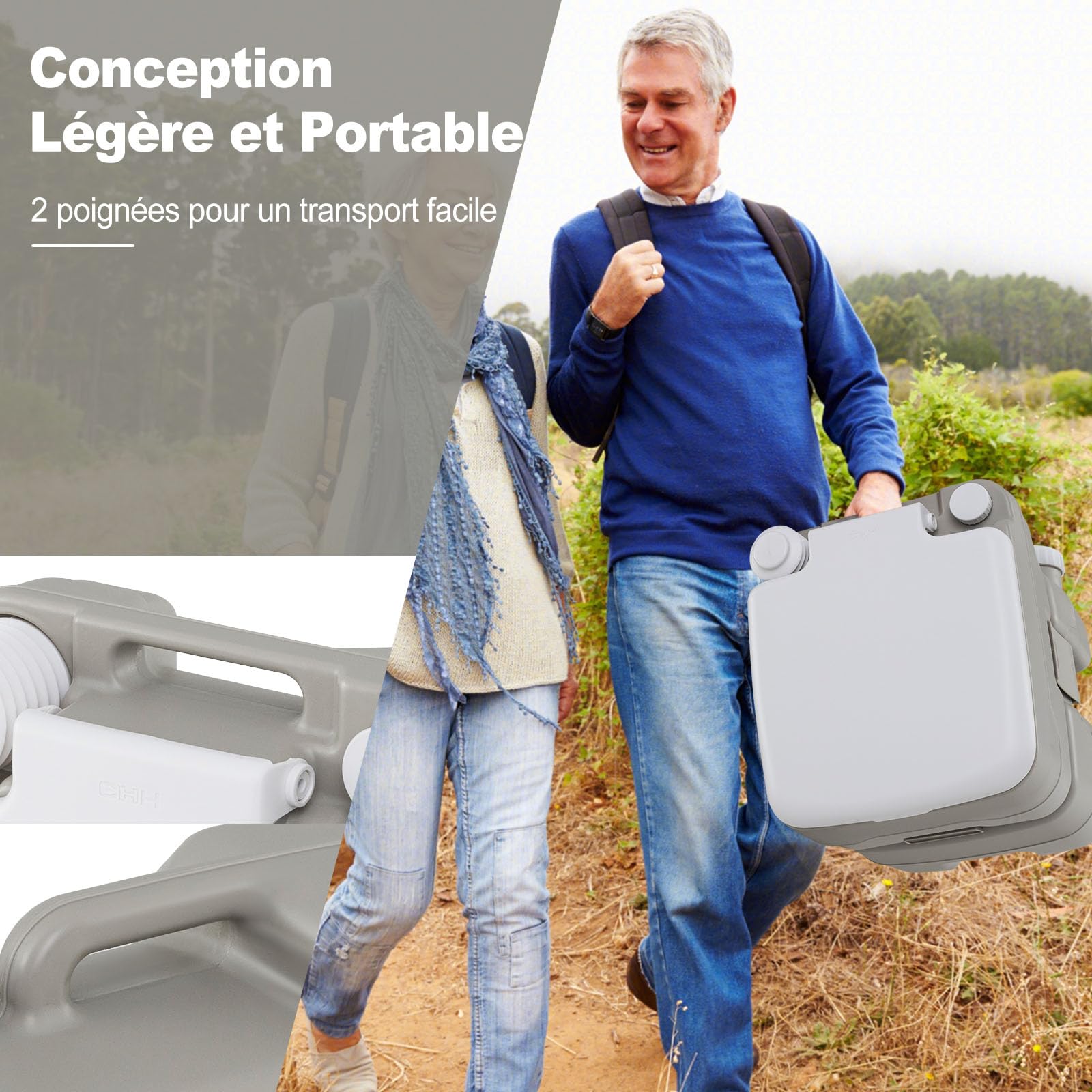 COSTWAY Toilette Portable avec Réservoir à Déchets de 20 L, Toilette Mobile avec Pompe de Rinçage et Entonnoir Télescopique, Commode pour Voyage Pêche Bateau Randonnée, Gris