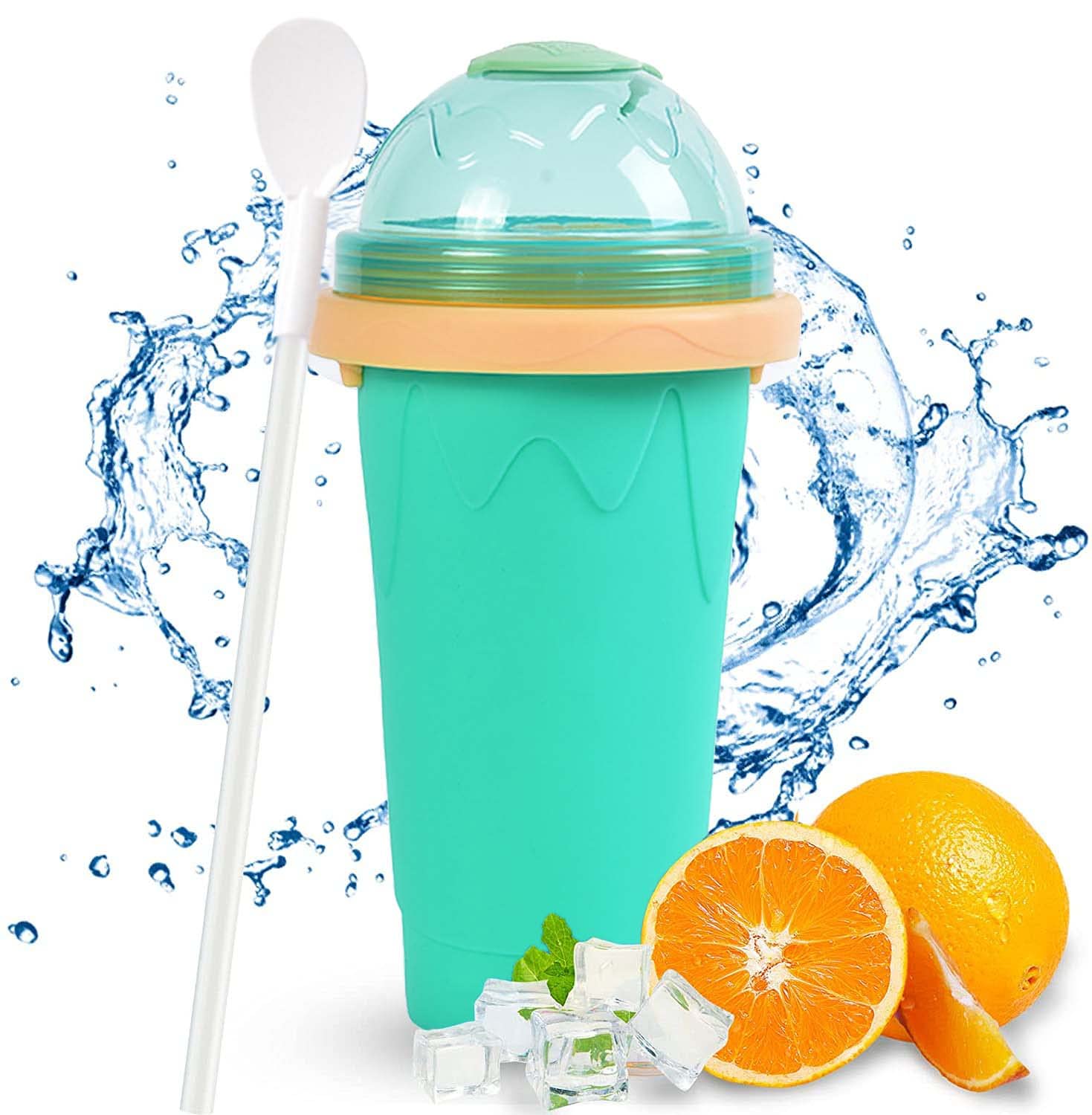 ELECDON Slushy Maker Ice Cup, Travel Portable Double Layer Silica Cup Pinch Cup Hot Summer Cooler Smoothie Silicon Cup Pinch into Ice Children's Adult Slushy Ice Cup