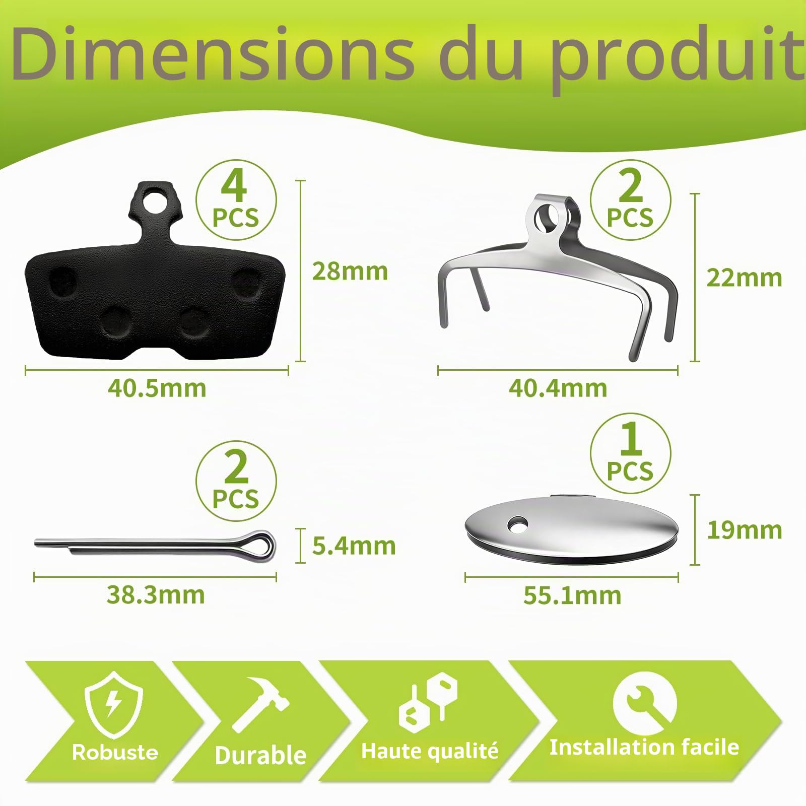 pour SRAM DB8 Plaquettes de frein Frein à disque - Plaquettes de frein pour vélo pour SRAM Code R, Guide RE, G2 RE Plaquettes de frein pour vélo avec plaque d'ajustement, Montage simple, Robuste