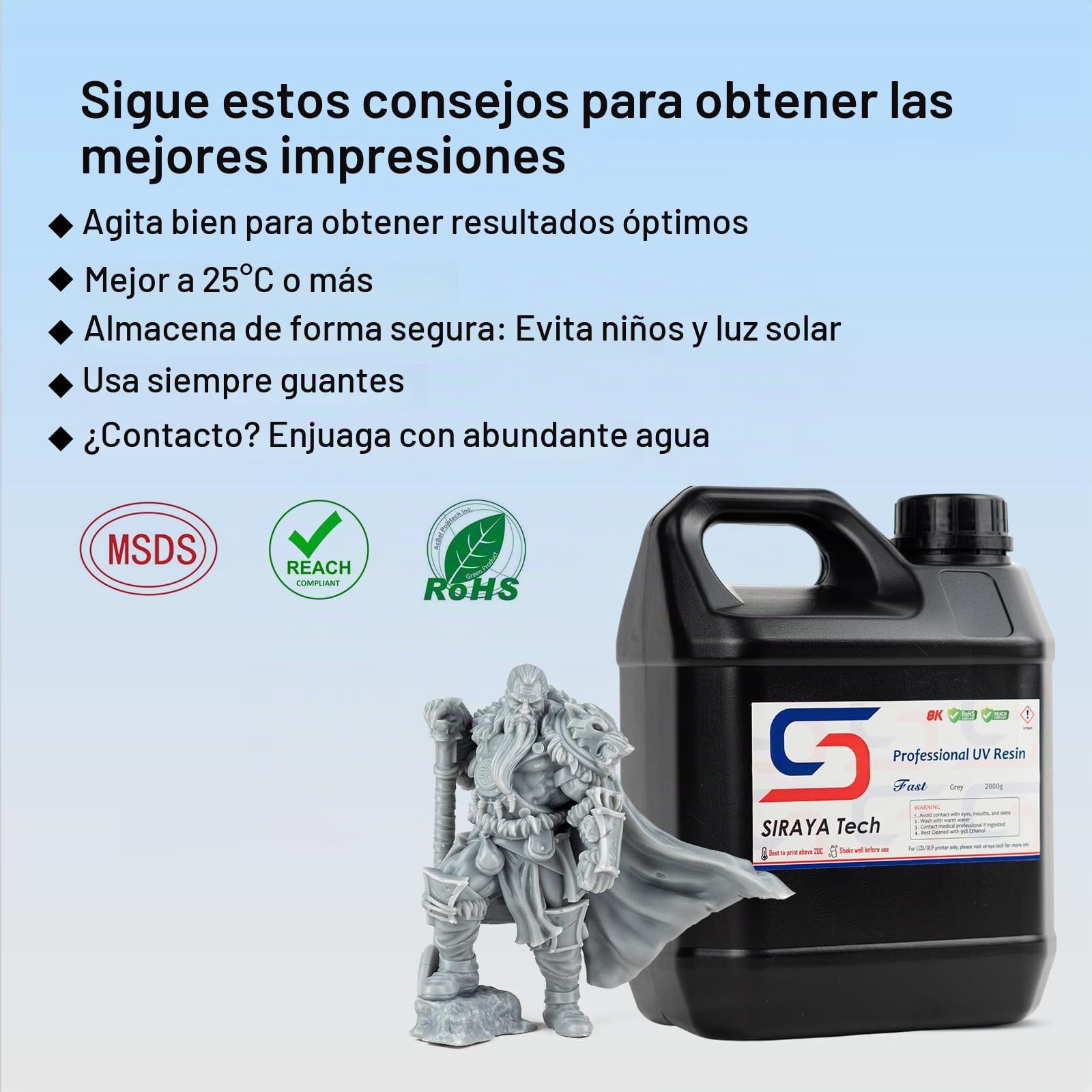 Siraya Tech Fast 2kg ABS-Like Resina de Impresora 3D Rápido Curado UV No Frágil Impresión 3D de Alta Precisión Líquido Resina Fotopolímero Estándar para Impresión LCD DLP (Gris, 2 kg)