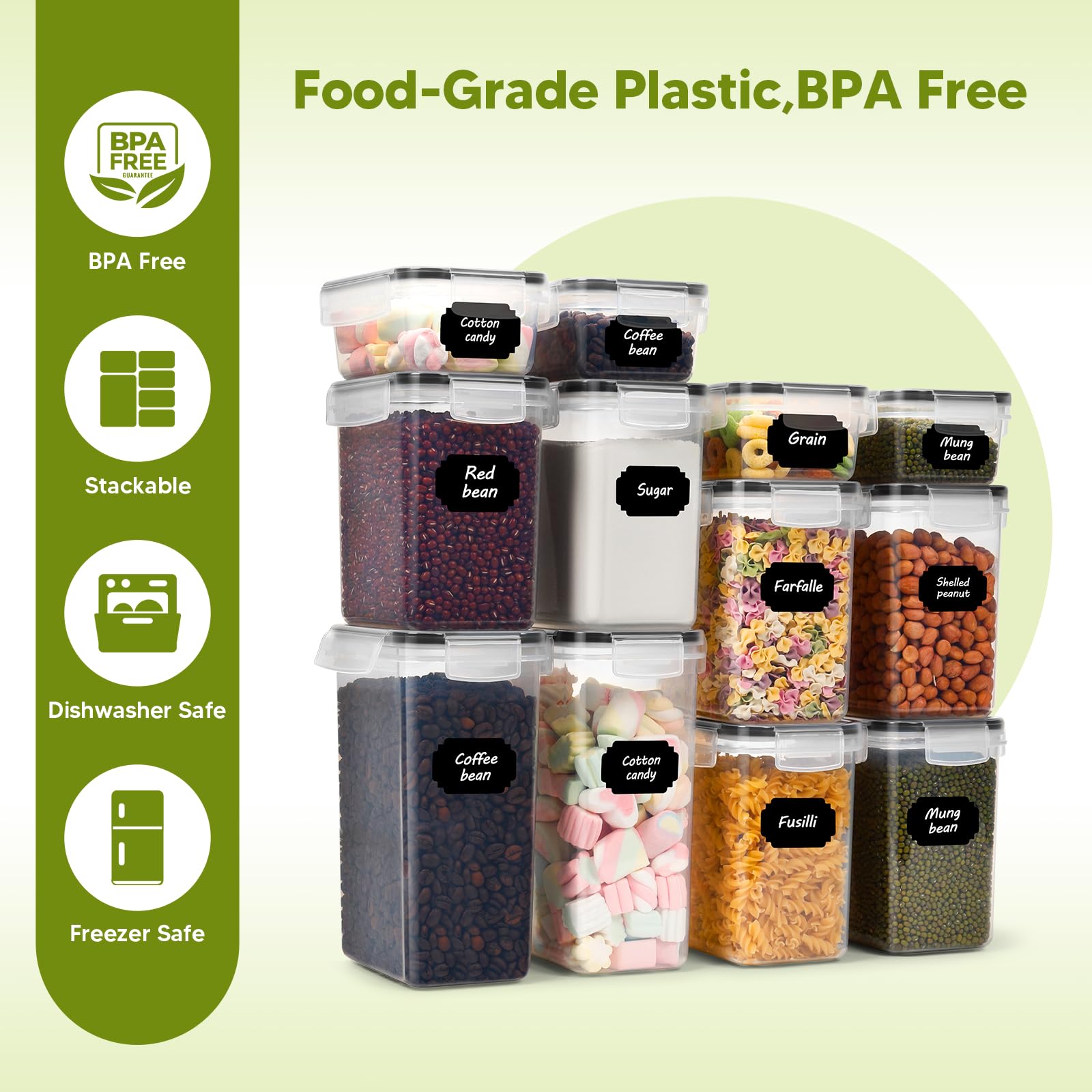 22 Pezzi Contenitori Ermetici per alimenti,Contenitore Plastica con Coperchio per Alimenti Denza BPA,Set Contenitori per Alimenti per Cereali,Pasta,Riso e Caffè