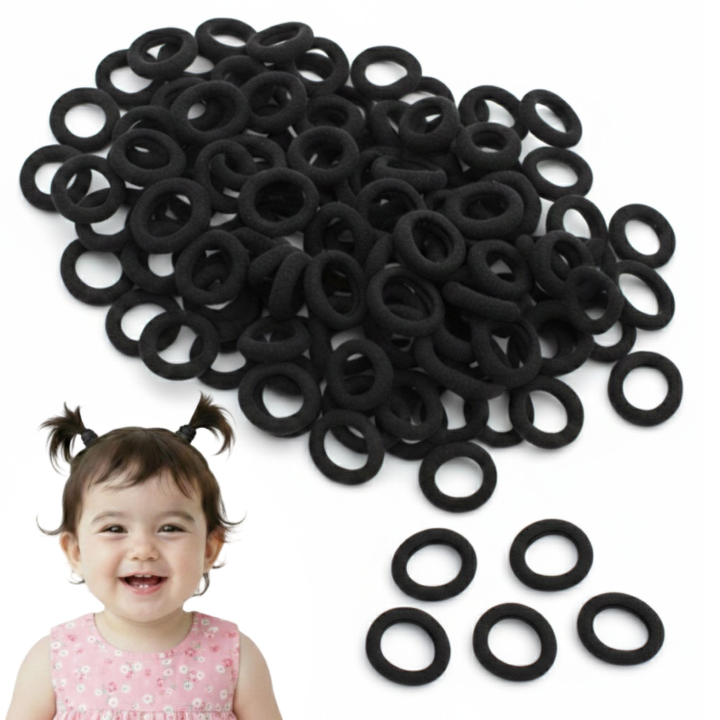 BiggSmile® 100 PCS Small Black Hair Rubber Bands for Baby Girls | Non-Slip Elastic Hair Ties for Kids & Toddlers | Soft & Stretchy Mini Hair Bands for Daily Use and Cute Hairstyles-image-32
