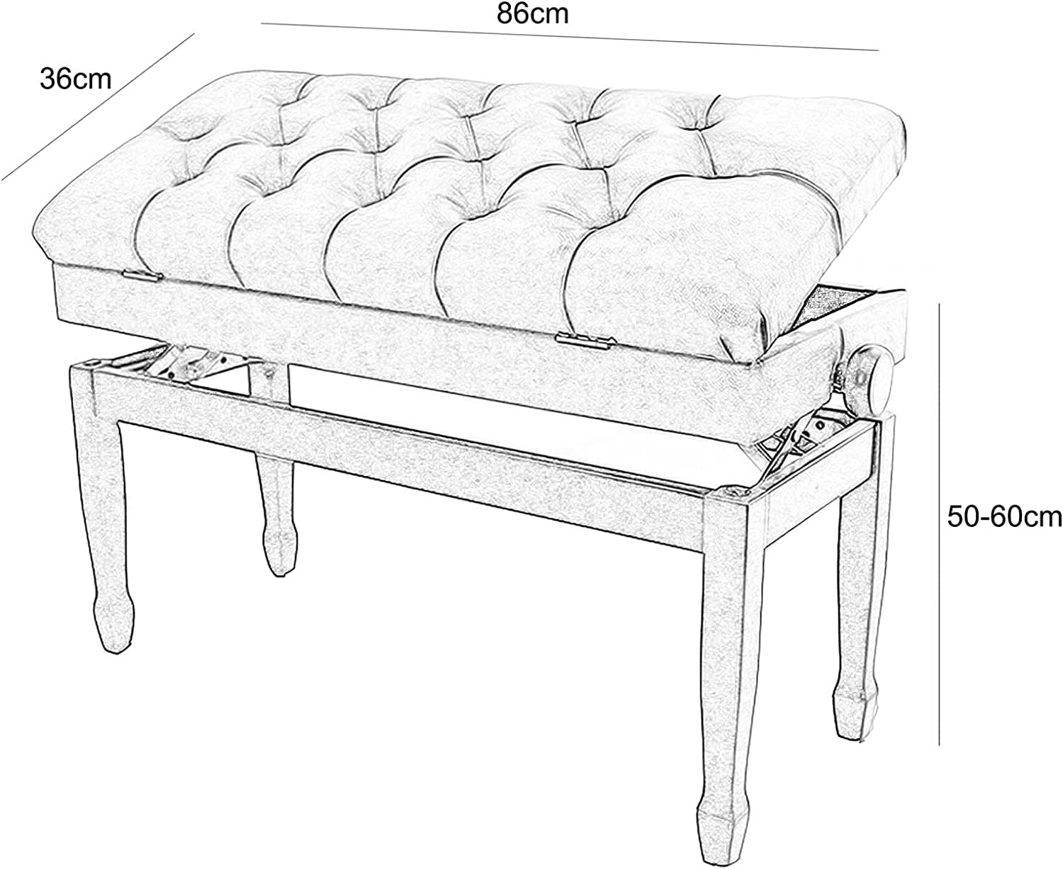 Klavierhocker, Schminktisch, höhenverstellbare Bank mit innenliegendem, stabilem Klappdeckel, zusätzlichem Notenfach, Deluxe-Keyboard für Zuhause und Profis, schwarz,