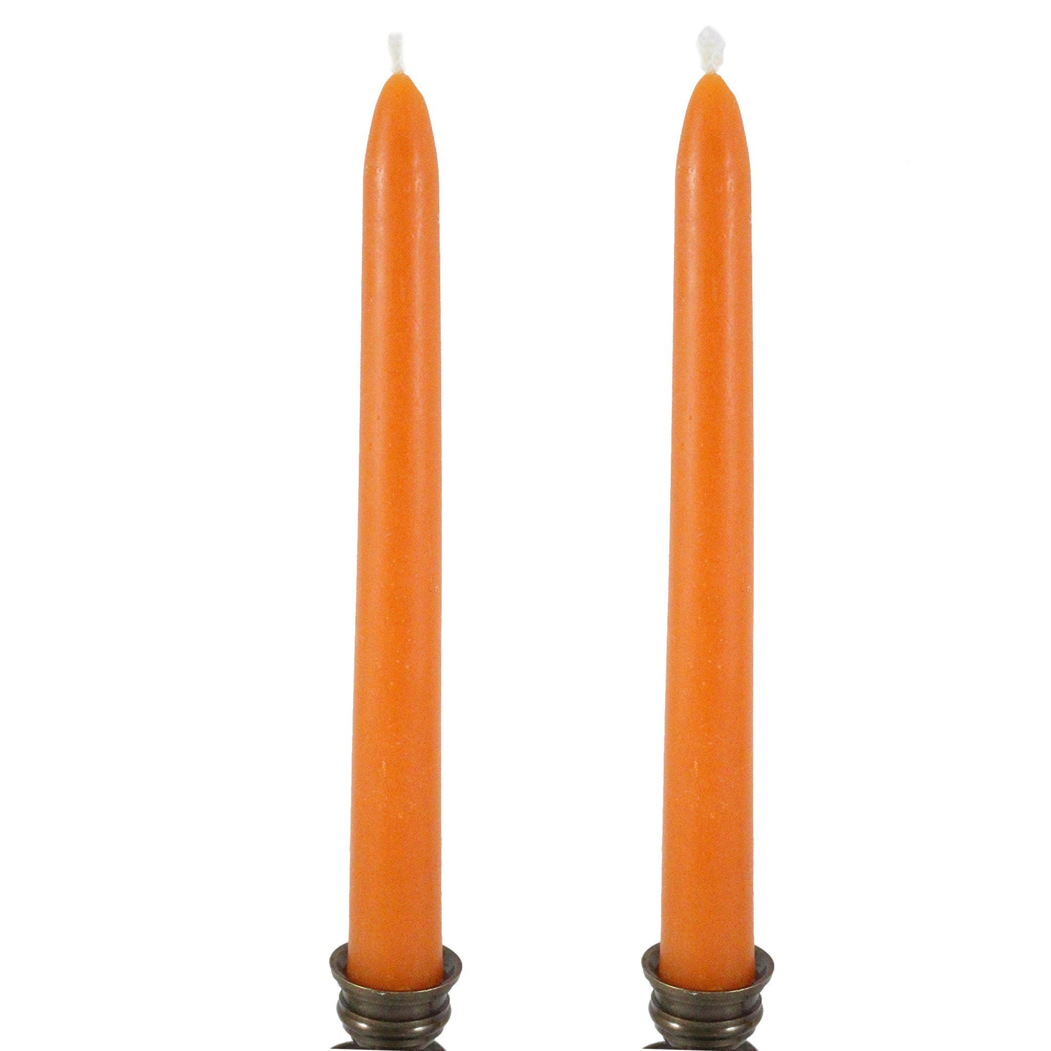 Candlestock Handmade Dripless Beeswax Rounded Top Taper Candle Pair - 8 inch - Orange