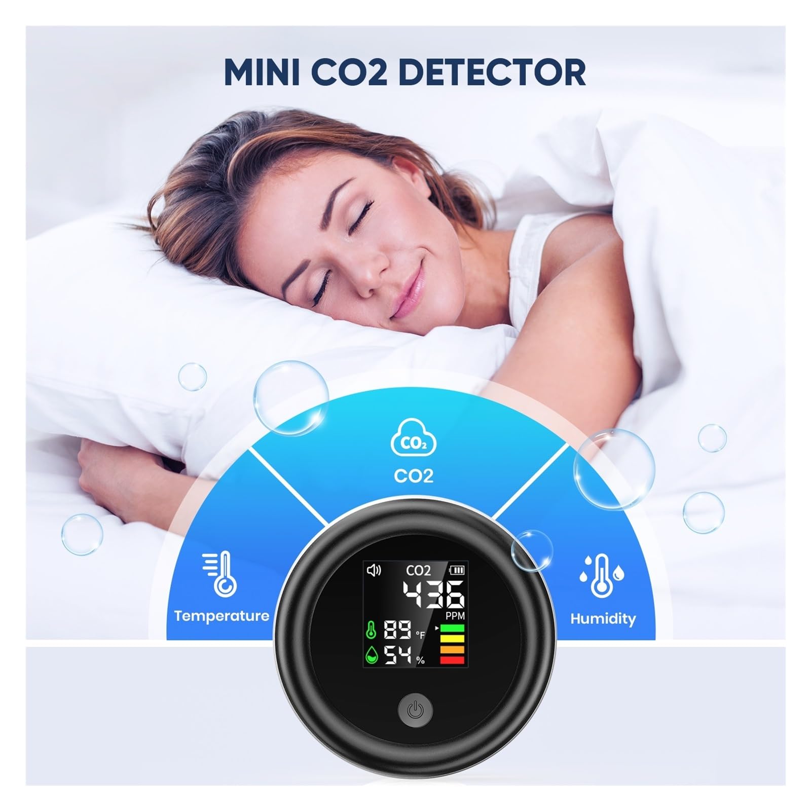 Rilevatore di anidride carbonica leggero 3 in 1 Monitor della qualità dell'aria Analizzatore di umidità della temperatura dell'aria for il misuratore digitale di CO2 Home(White)