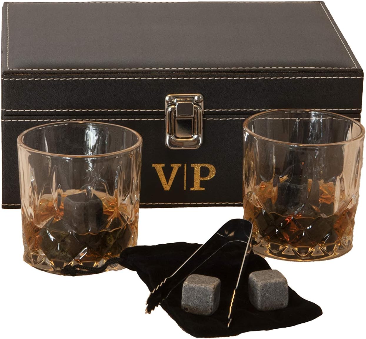 Black Friday - 60% OFF Whiskey Stones Premium Leather Box Gift Set For Men And Women | Two 8 oz Glasses | 8 Granite Chilling Whiskey Rocks | Stainless Steel Tongs | Velvet Bag (Black) Exclusive Discount 70% Price Whiskey Stones Premium Leather Box Gift Set For Men And Women | Two 8 oz Glasses | 8 Granite Chilling Whiskey Rocks | Stainless Steel Tongs | Velvet Bag (Black)
