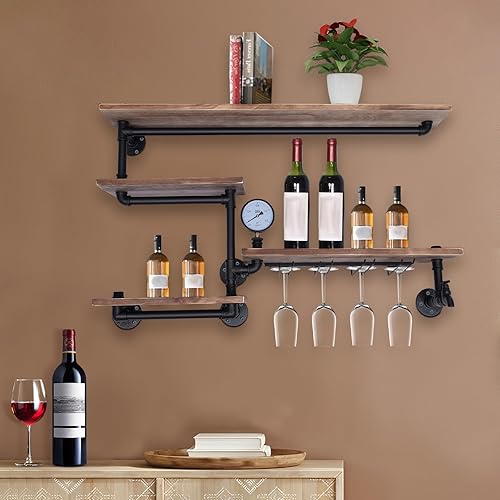 Miniatura 4 de mignonnememe Estantes flotantes, estantes industriales de tubería, estantes de pared de 4 niveles, estante de almacenamiento, soporte para artículos