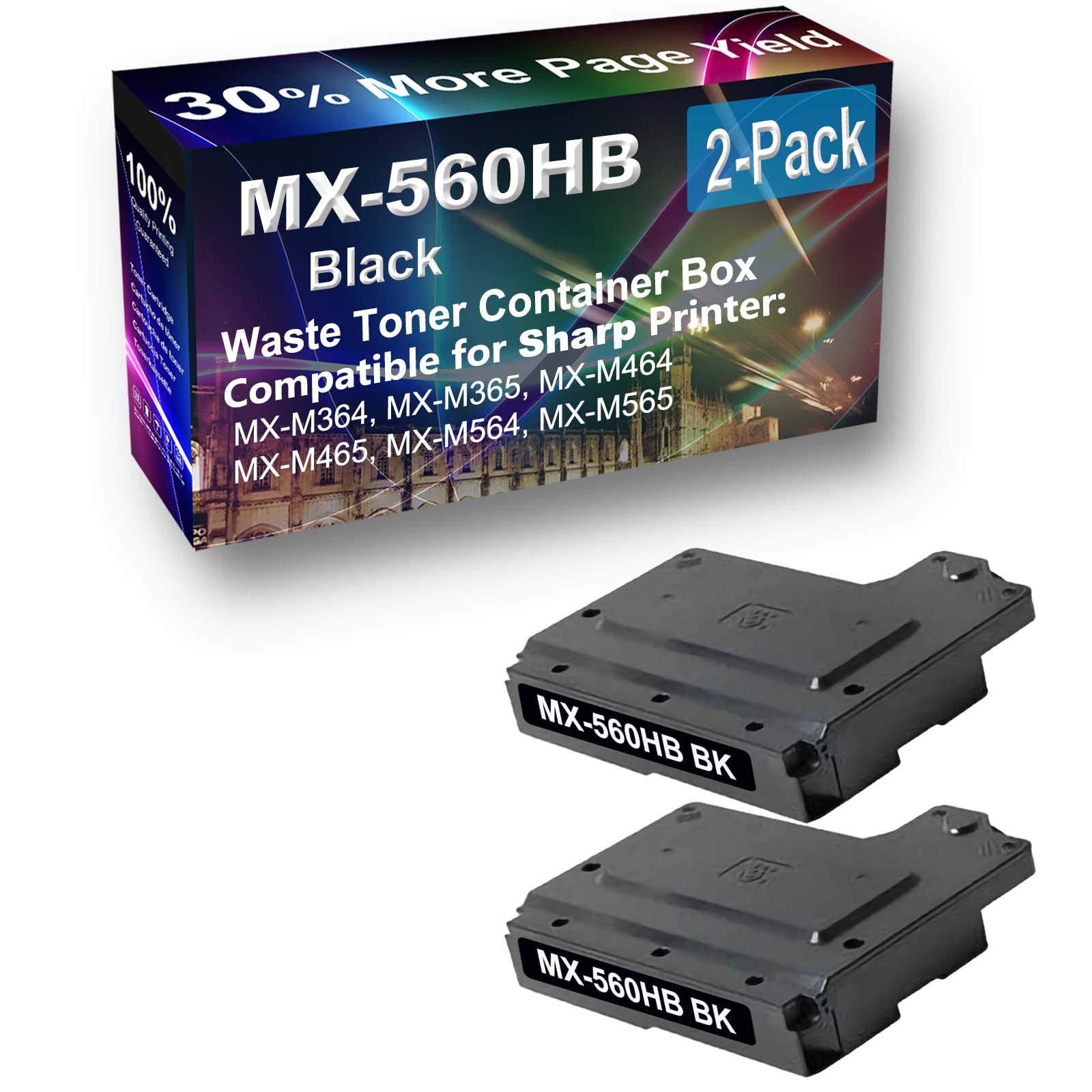 2-Pack Compatible High Capacity MX-560HB MX560HB Waste Toner Container Box use for Sharp MX-M364, MX-M365 Printer (Black)