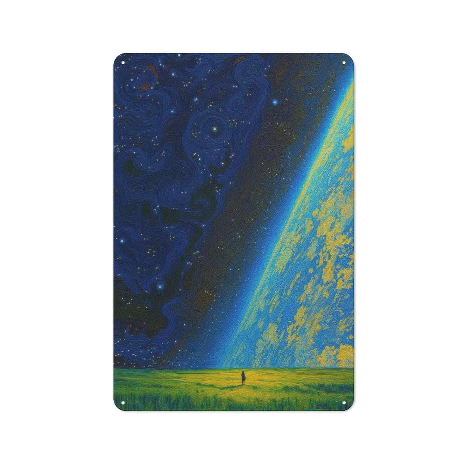 Junmoney Style-24 Old Style Cosmic Wanderer Earth And Starry Sky Metal Sign 30X20cm, Bar Wall Plaque For Diner, Restaurant, Shed Or Kitchen