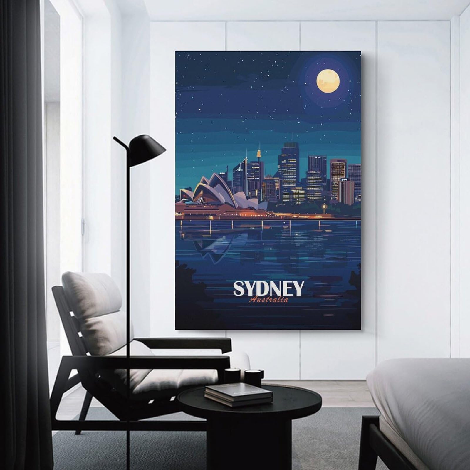 Junmoney Sydney Australia Night Skyline Illustration Decorative Wall Artwork 24x36inch(60x90cm), for Living Room, Bedroom, Office Or Hallway, Decorative Artwork with Broad Appeal