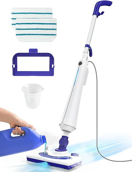 Professional Steam Mop Cleaner, 1300W Floor Steamer with Detergent Chamber, 25S Heat Up, Lightweight Steamer for Cleaning with 2 Washable Pads, Safe for Tiles, Upholstery, Carpet, Hardwood, Navy