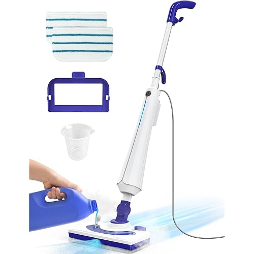 Professional Steam Mop Cleaner, 1300W Floor Steamer with Detergent Chamber, 25S Heat Up, Lightweight Steamer for Cleaning with 2 Washable Pads, Safe for Tiles, Upholstery, Carpet, Hardwood, Navy