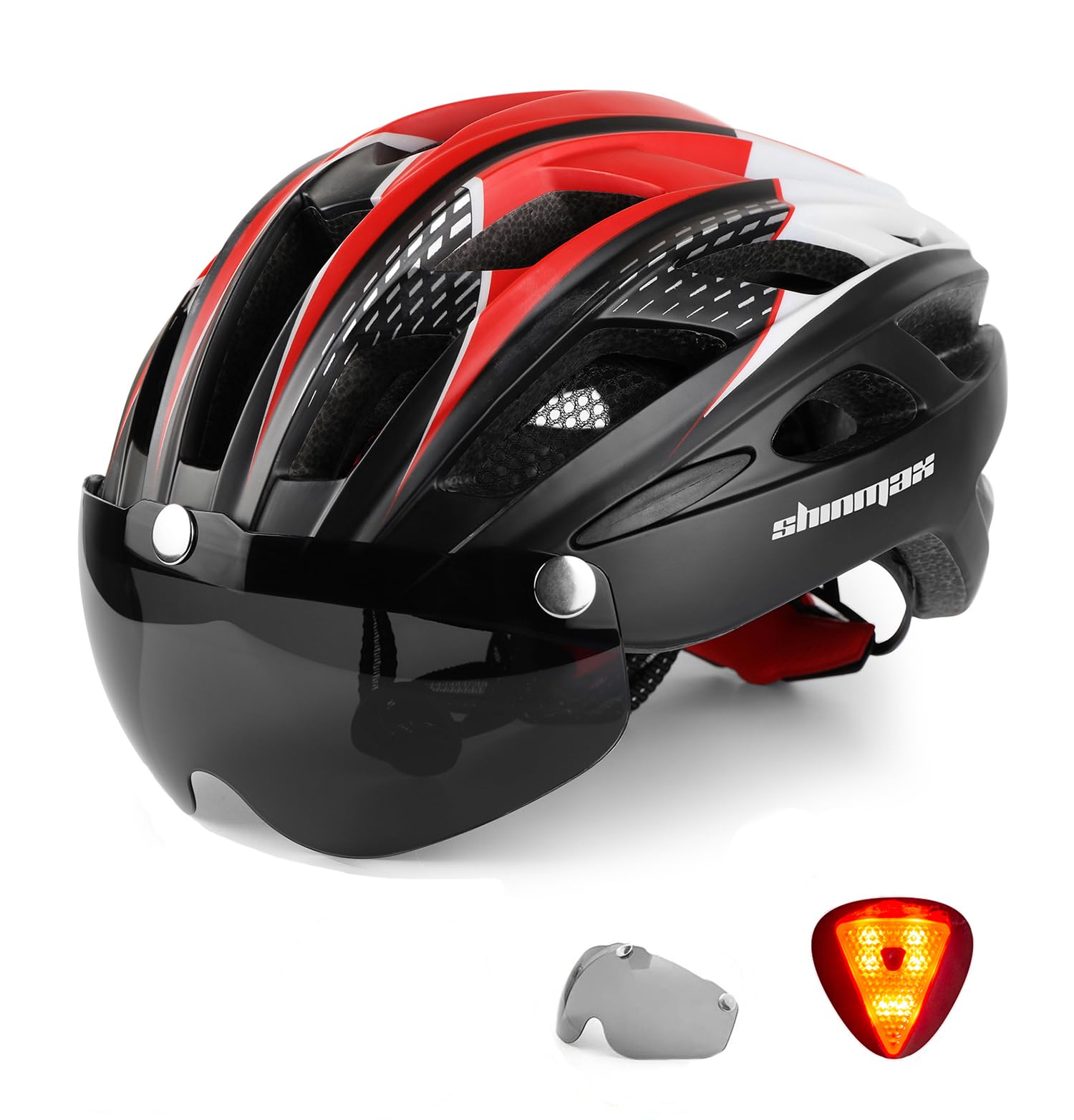 Shinmax Fahrradhelm mit LED-Beleuchtung, Fahrradhelm mit Sicherheitsbeleuchtung, magnetischer Fahrradhelm und abnehmbarem Visier, Rollvisier, Ski, Snowboard, Fahrradhelm für Damen und Herren, NR-096