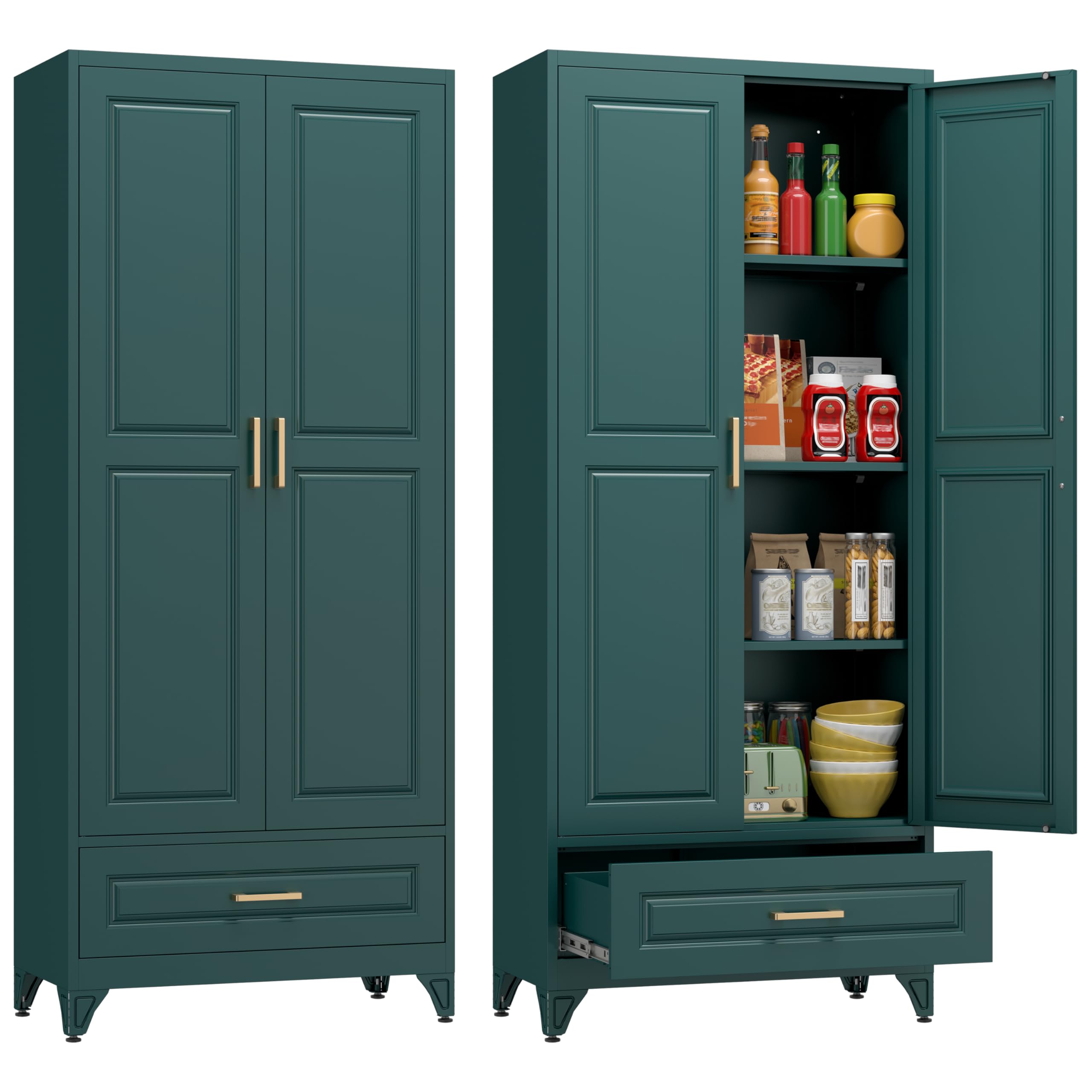 Polup 75" Metal Storage Cabinet, Tall Kitchen Pantry Cabinet with 1 Drawer