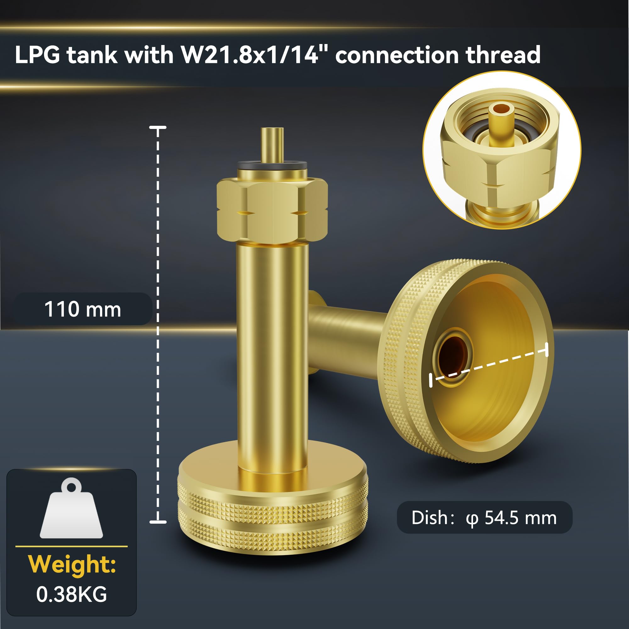 Adattatore per bombole di gas GPL, 21,8 mm ottone adattatore GPL per riempire bombole vuote, Dish adattatore gas GPL in Francia, Italia, Germania orientale, Svezia, Balcani, Europa orientale