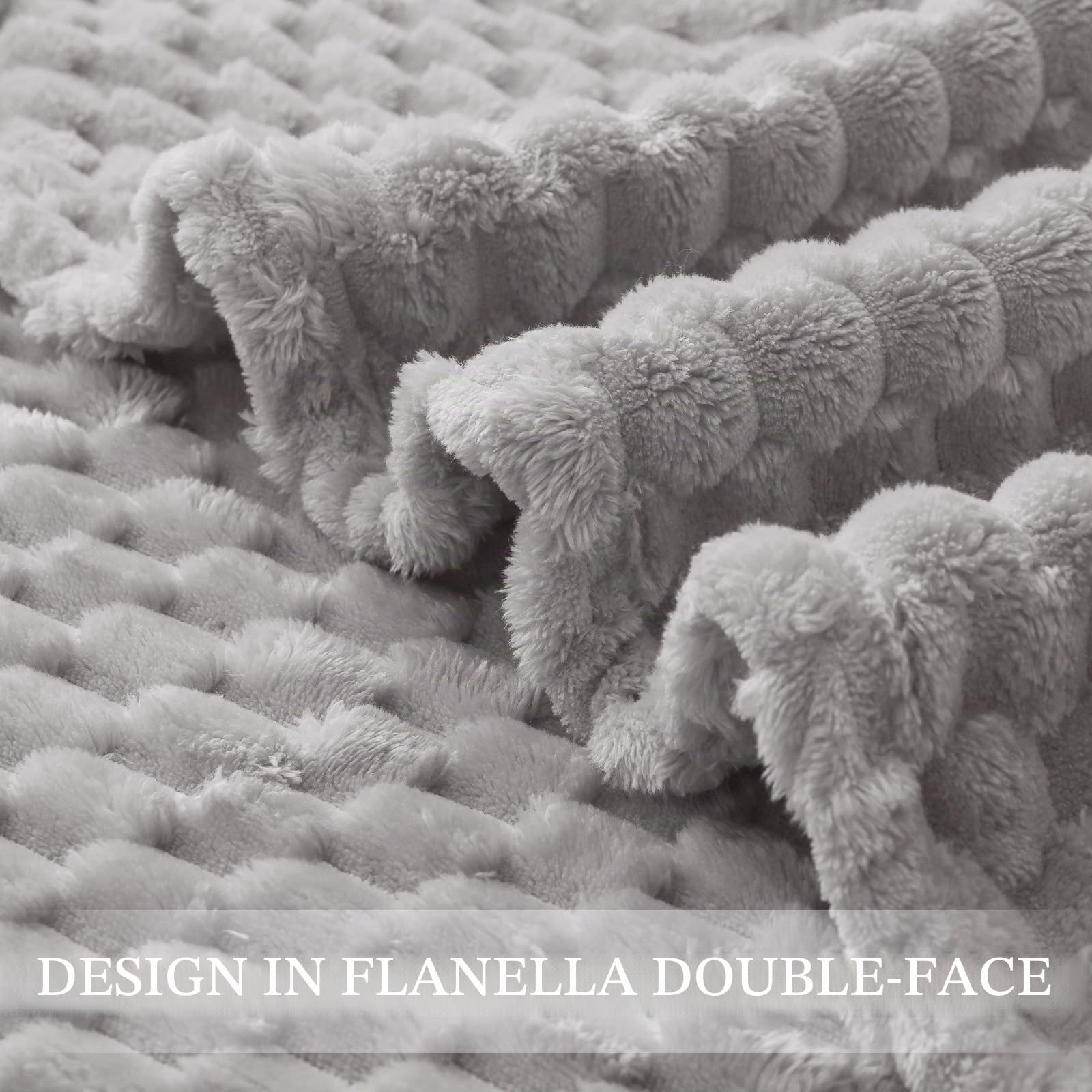 Exclusivo Mezcla Coperta Plaid Pile da Letto, 230x270 cm, Grigio Chiaro | Coperta in Flanella Jacquard 3D Elegante per Divano, Doppia Faccia Morbida, Facile Manutenzione e Leggera, per l'Estate