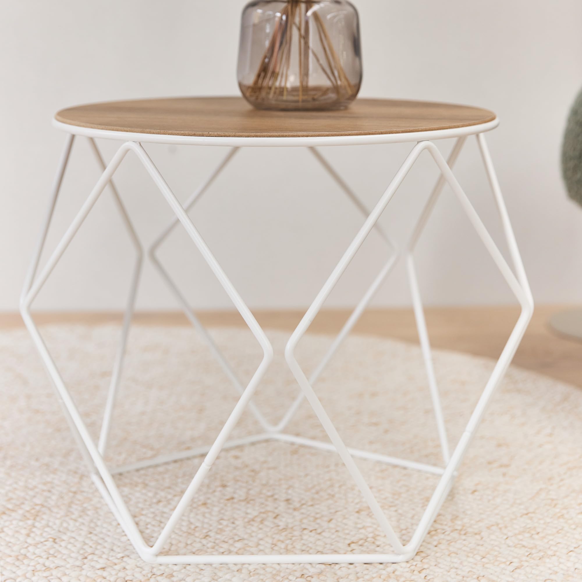 Couchtisch Sanna - großer runder Couchtisch aus Holz & Metall, Ø 44 cm, Industrial Design, robuster Beistelltisch für Wohnzimmer (Verkehrsweiss)