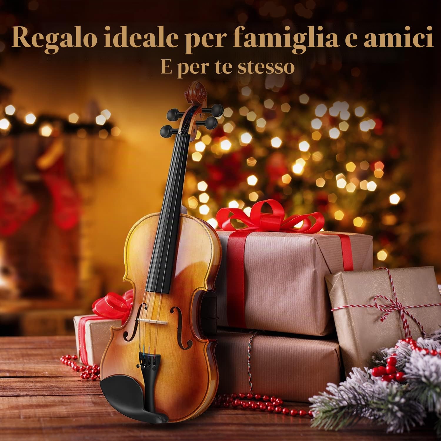 Set di violino Eastar 4/4 in legno massello per adulti con custodia rigida, spalliera, due archetti, accordatore a clip e corde extra, EVA-330