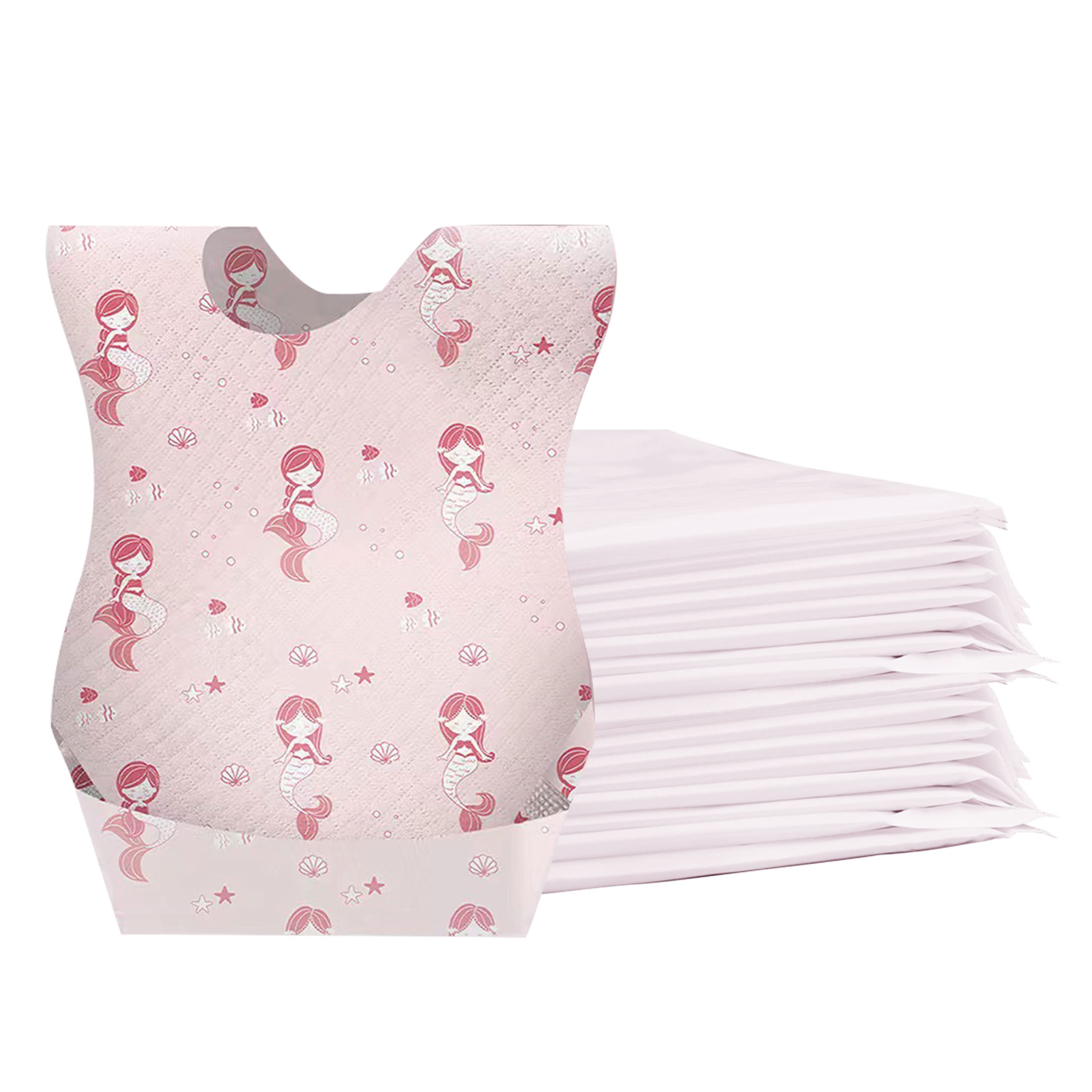 Baby Disposable Bibs Travel Feeding Bib 25pcs - Leakproof Liner, Food Catcher Pocket for 6-18 Months Babies Toddlers