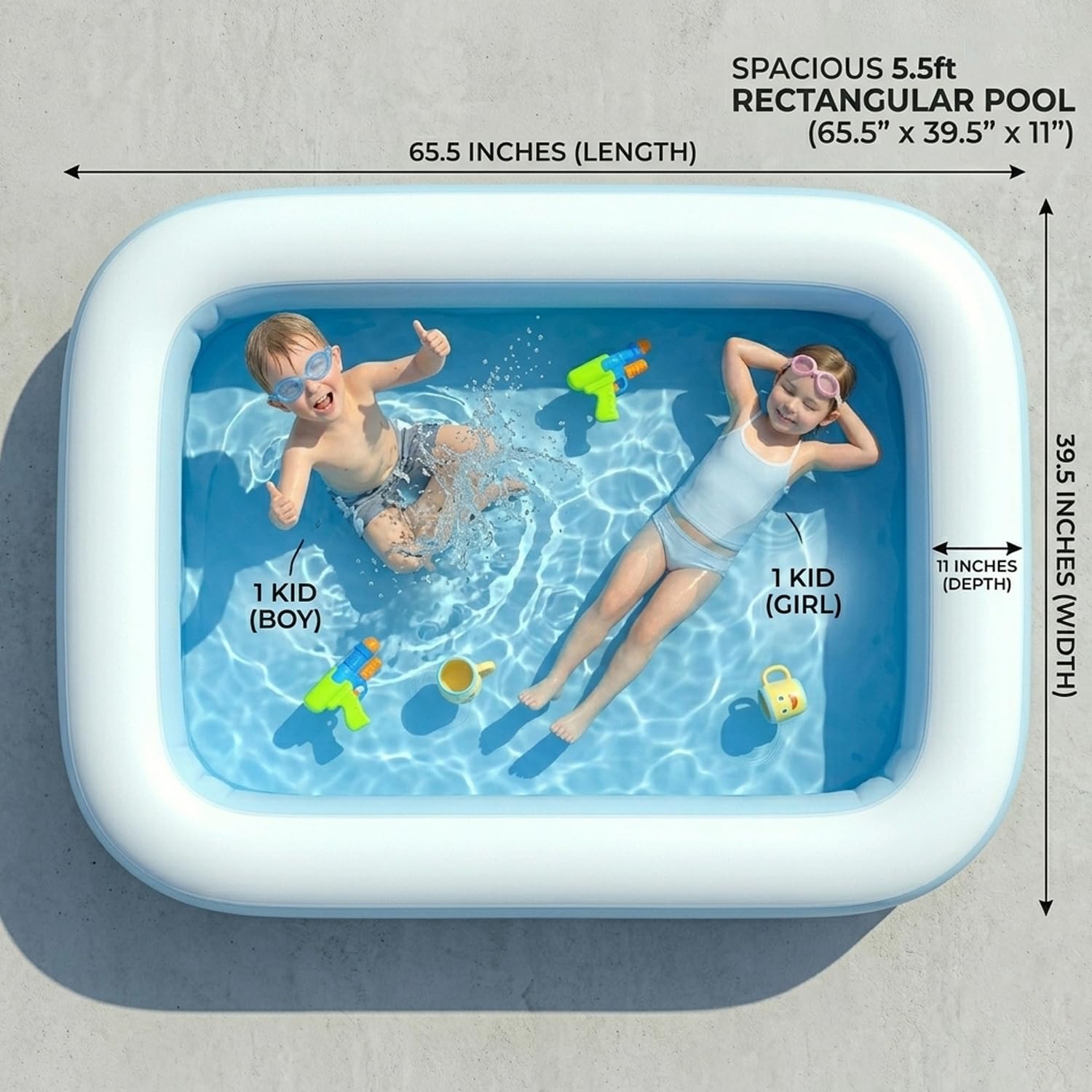 EYUVAA LABEL Rectangular Inflatable Pool for Kids | Full-Sized Swimming Bathtub, Outdoor Backyard Water Play, Summer Fun, Durable Child-Safe PVC, Quick Inflate & Deflate Pool (5.5 Feet)