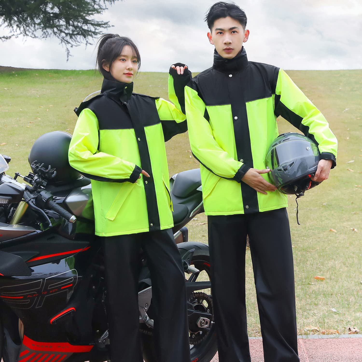 Hombres Impermeable Unisexo Impermeable Motocicleta Ciclismo Chaquetas con Capucha A Prueba de Viento Ropa Impermeable