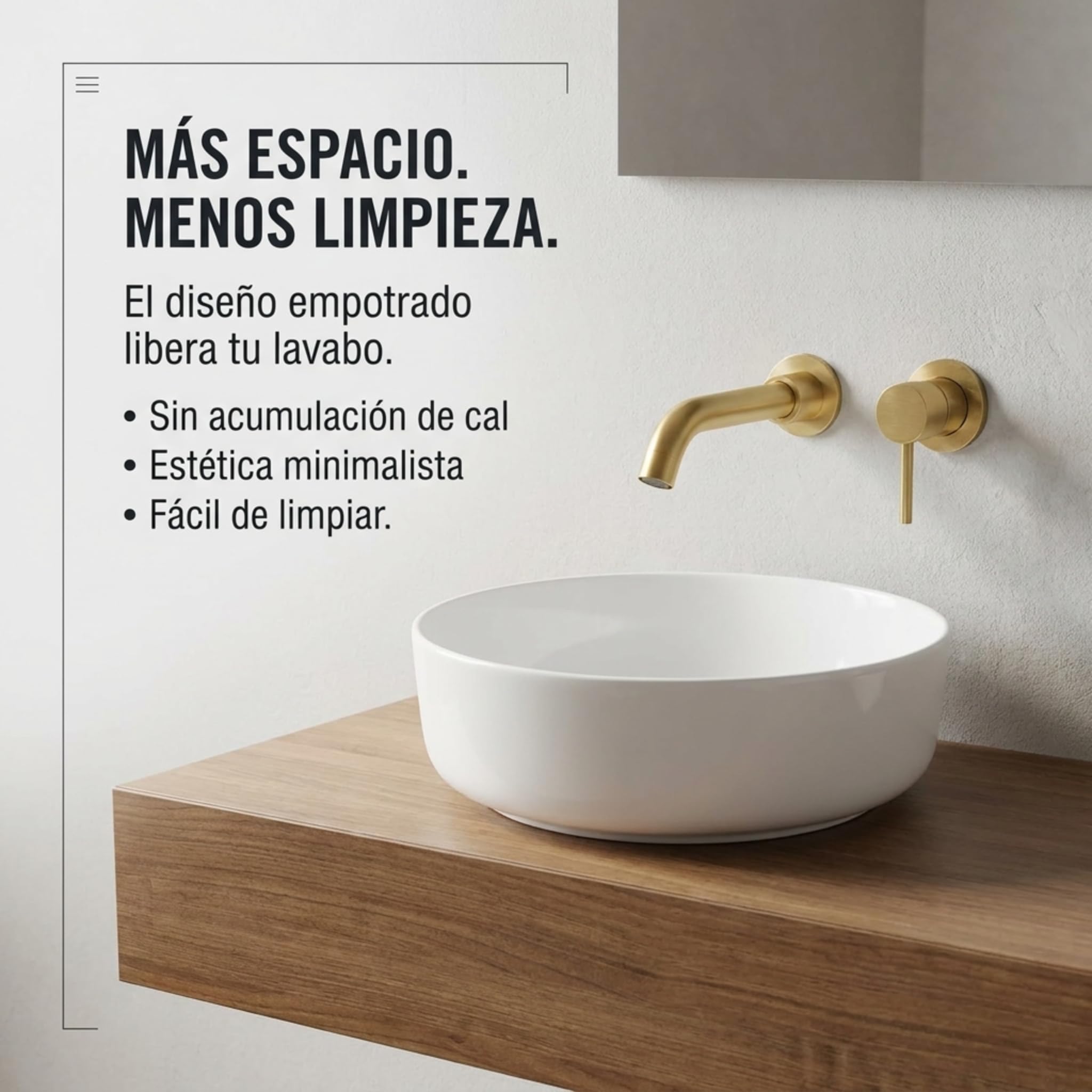 VALAZ Grifo Lavabo Dorado Cepillado Protección PVD Empotrado | Grifo Lavabo Monomando, Agua Fría y Caliente, Ahorro de Agua | Instalación Fácil | Latón, Inoxidable, Redondo, Caño 15 cm, Serie Guadiana