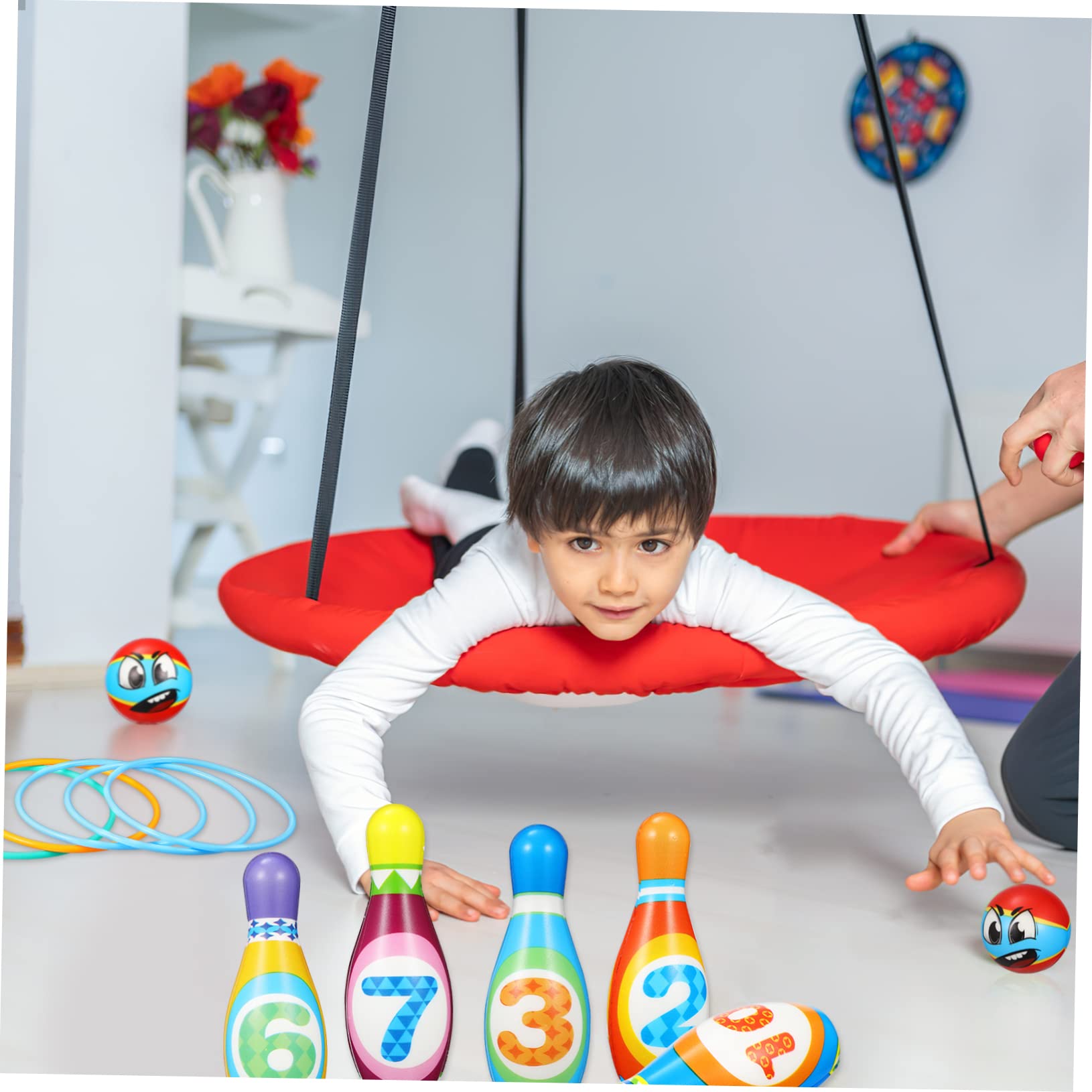 BESTonZON 1 Set Bowling Pin for Pins Balls Rings Fun Game for Boys for Family Activities Parties and Educational Playtime Random Color