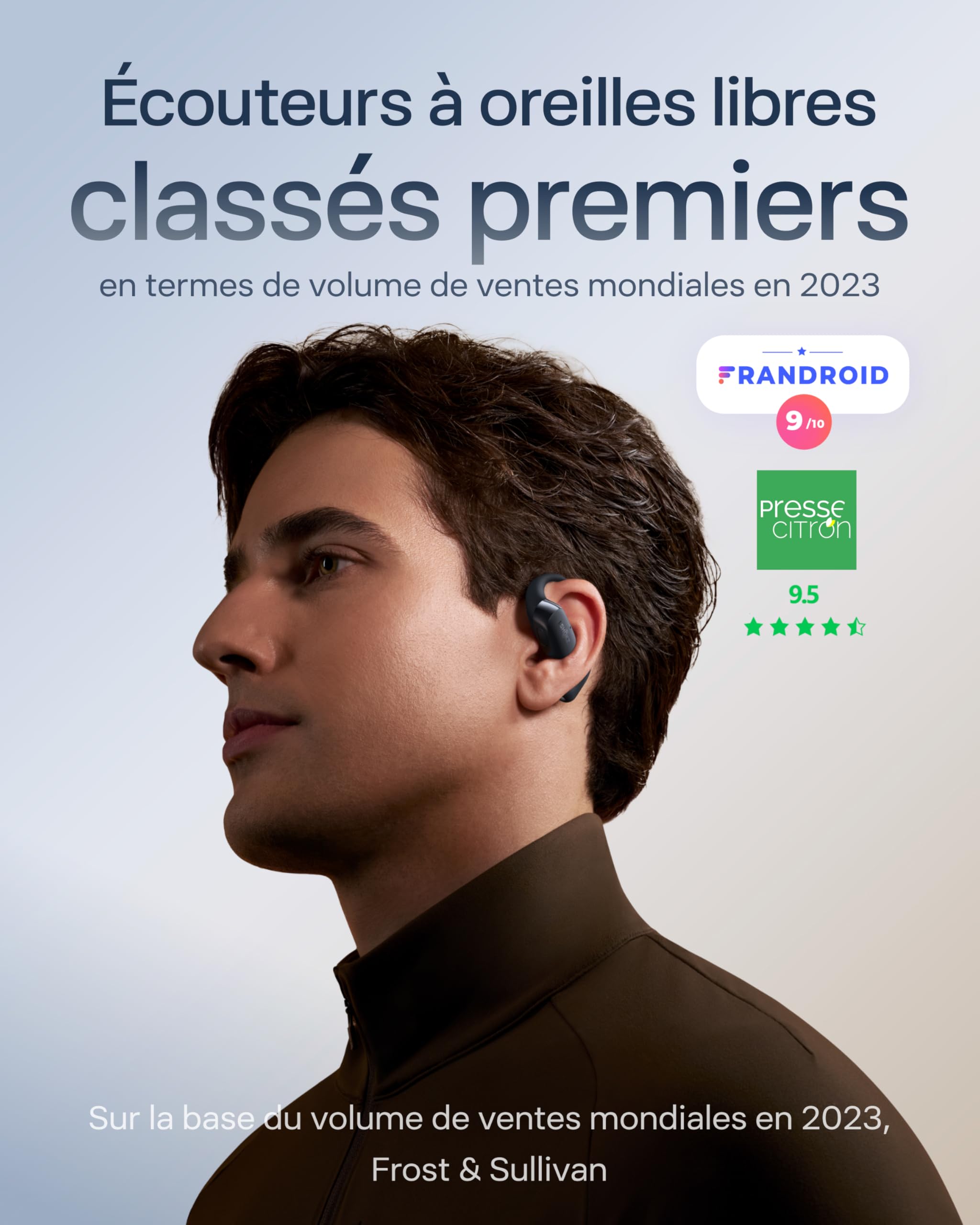 SHOKZ OpenFit 2+ Nouveaux Casques à Oreilles Libres, Dolby Audio, Crochets d’Oreille Souples, 48 Heures d’autonomie, résistance à l’Eau IP55, Recharge sans Fil, avec Sac de Transport, Noir