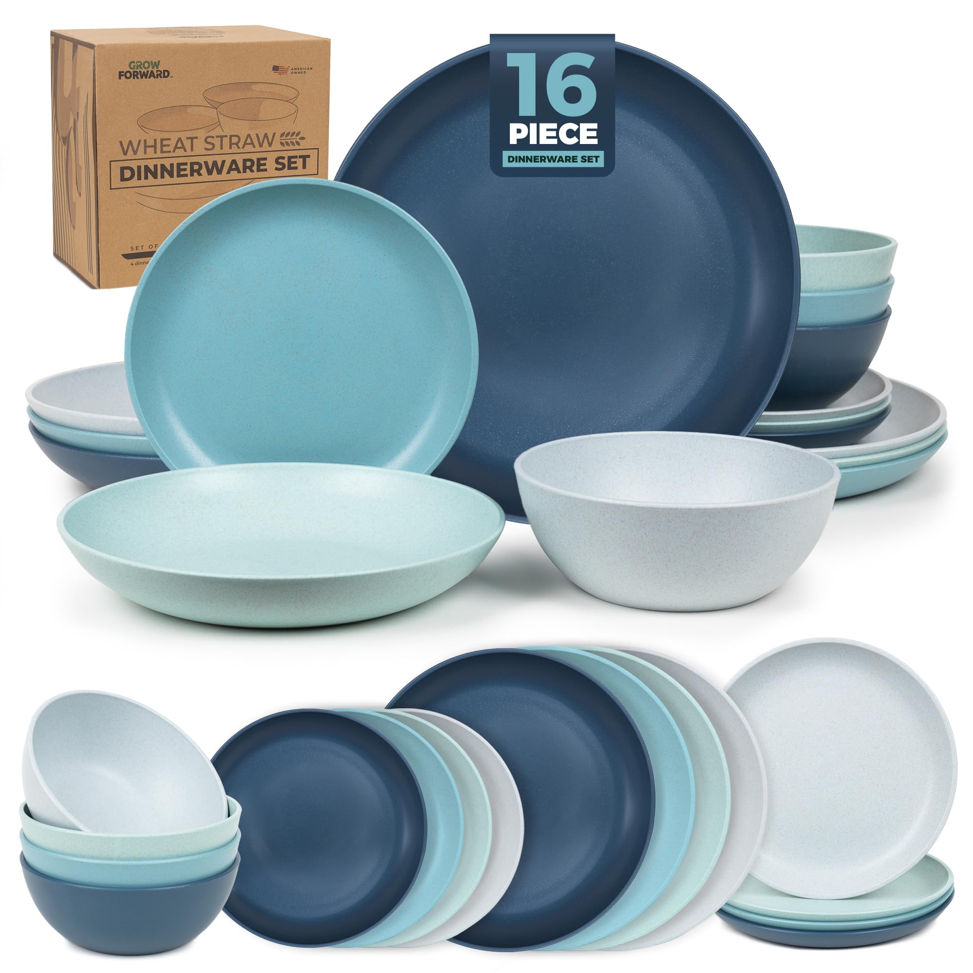Grow Forward 16-piece Premium Wheat Straw Dinnerware Sets for 4