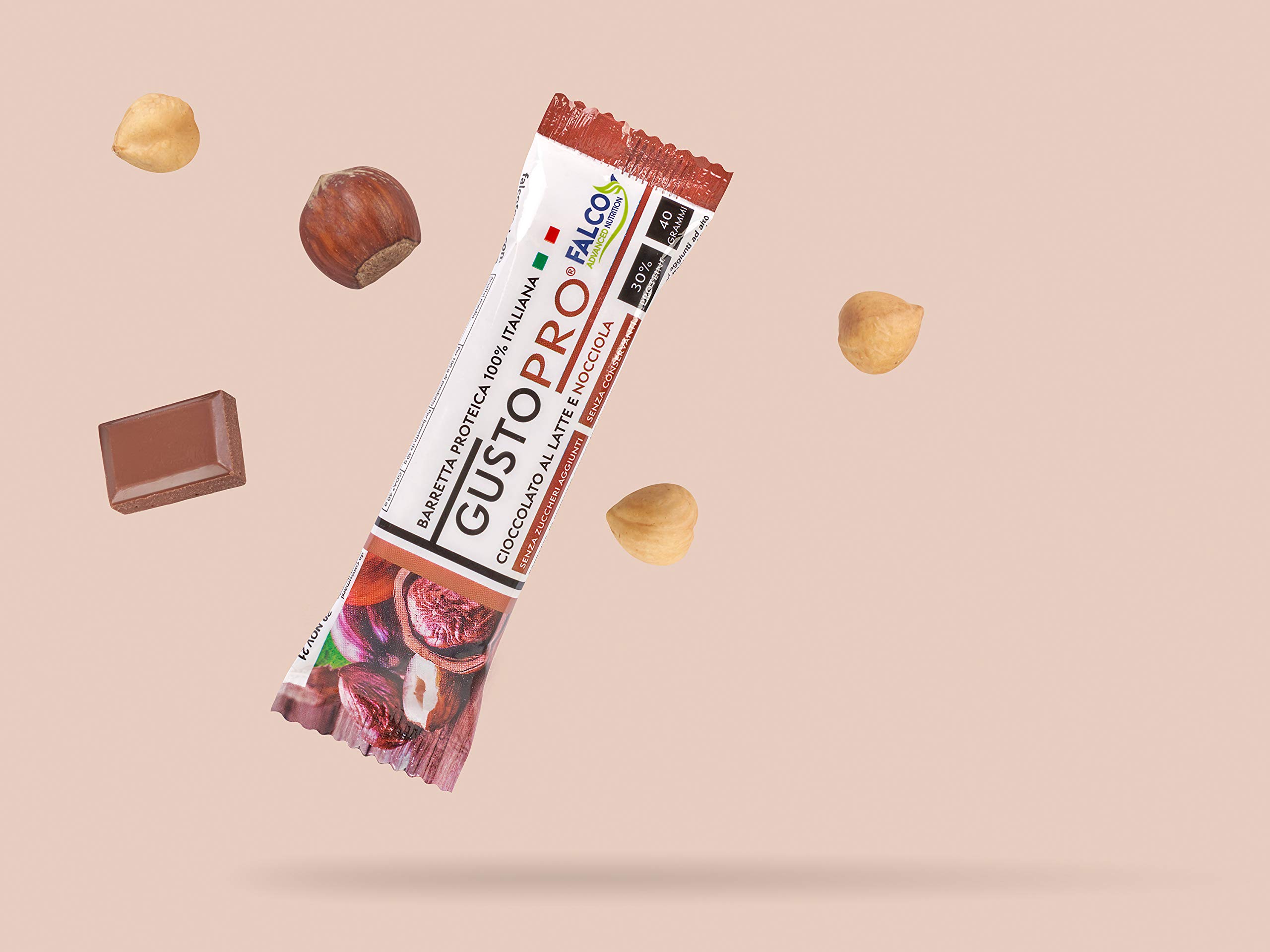 GUSTOPRO LATTE E NOCCIOLA – Barretta Proteica Senza Zucchero, Croccante, Puro Cioccolato al Latte e Nocciola, 30% di Proteine Del Siero del Latte (Whey Protein) (24x40g)