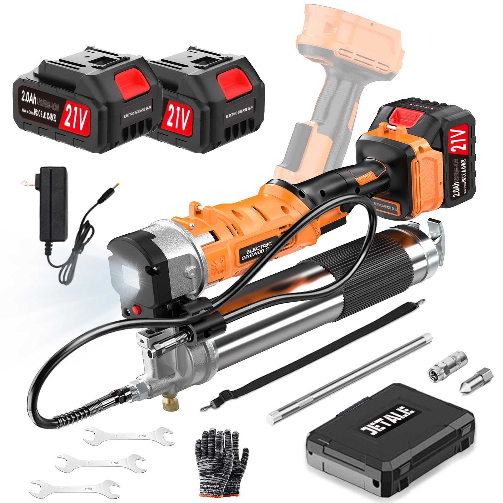 Upgrades Electric Grease Gun Kit, 2-in-1 Cordless Grease Gun with 2X 21V Batteries, 12,000 PSI Battery Powered Grease Gun with 39.4” Flexible Hose and LED Light, Variable Speed Triggers Grease Gun