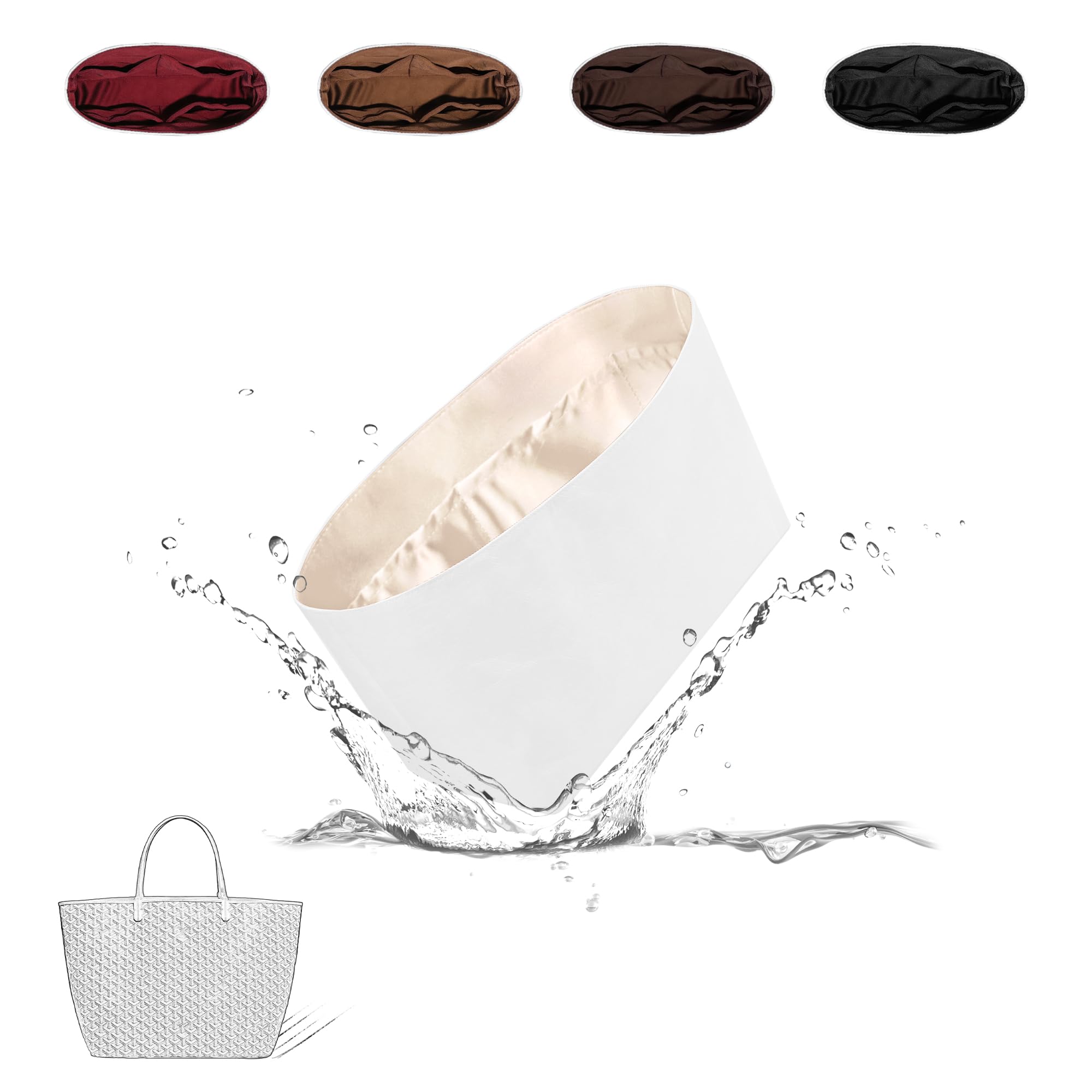 19Neat Thin Waterproof Tote Organizer Insert, Lightweight Bag Shaper Compatible with Saint Louis PM, Waterproof Dupontpaper Surface and Silky Satin Lining (Craie, ST-Louis PM)