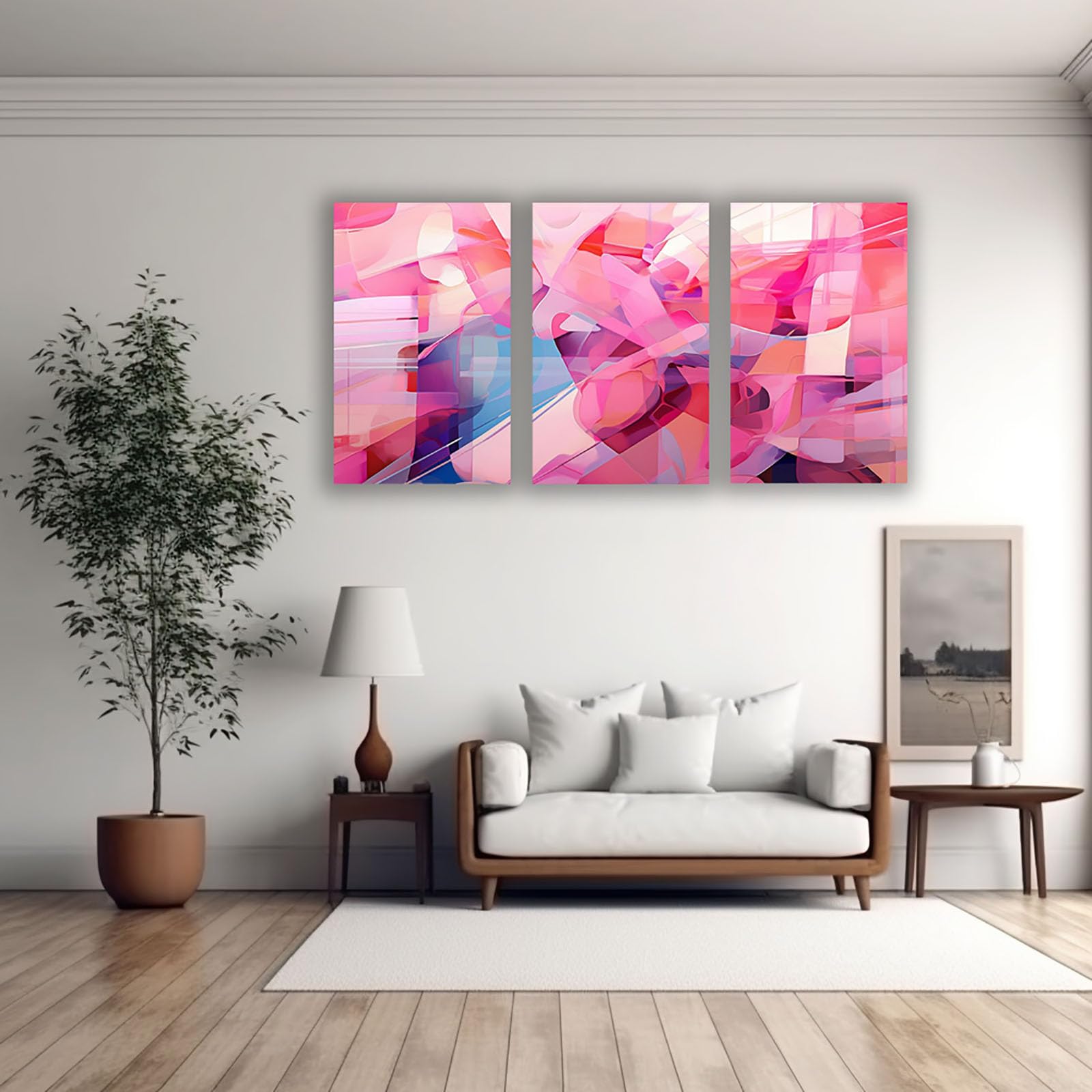AMXBZC 3-teiliges Set Abstraktes Leinwand Bilder Kunstdrucke Buntes, einfaches Muster Wohnzimmer Wandbild Wand Wanddekoration - Modern Kunst für Büro(Pink)-60x80cmx3 Ungerahmt