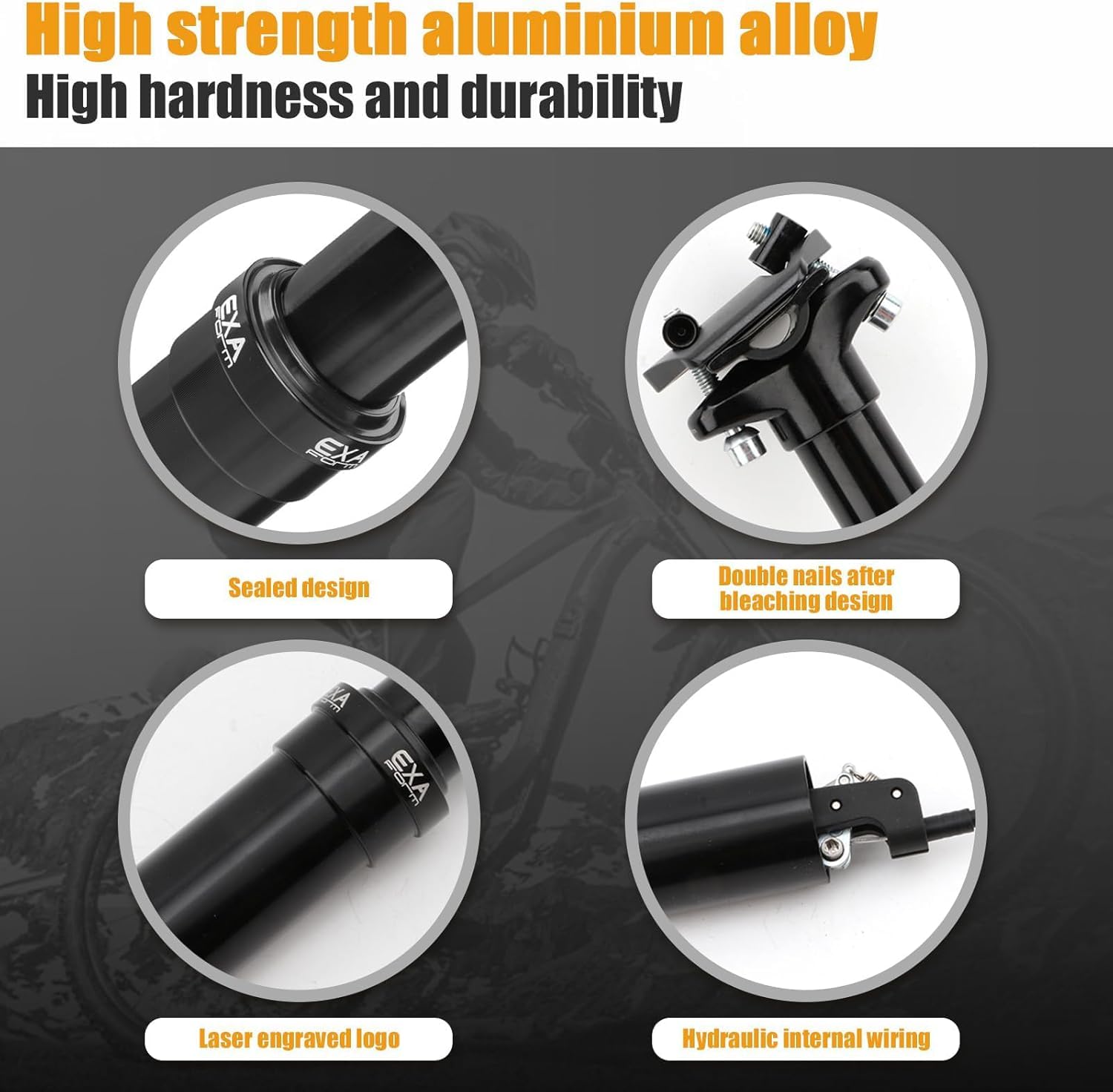 Gefederte Hydraulische Sattelsttze Absenkbar  27.2 / 30.9 / 31.6 Mm Mit  Reduzierhlsen, Bis 130 Kg Fr MTB, E-Bike & Rennrad