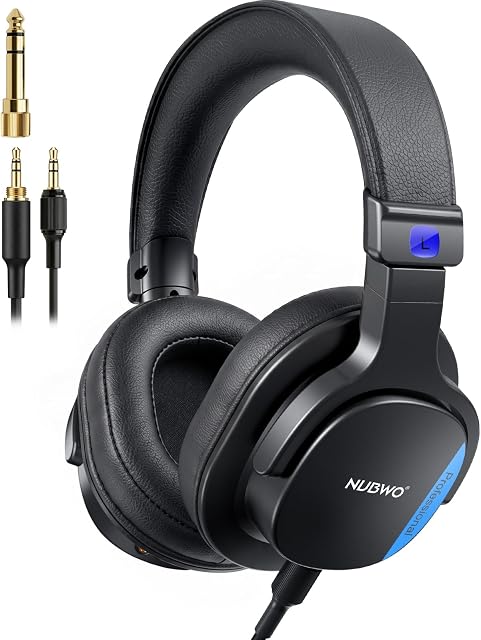 NUBWO HD01 Casques Studio Wired, casques Hi-Res Over Ear avec 1/4 de pouce à 3.5mm Adaptateur léger fermé dos DJ Écouteurs pour guitare à piano AMP Amplificateur de mélange d'enregistrement