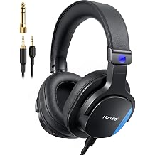 NUBWO HD01 Studio Monitor Headphones, Hi-Res Wired Over Ear Headphones with 1/4 inch to 3.5mm Adapter, Lightweight Closed Back DJ Headphones for Piano Guitar AMP Recording Mixer Amplifier