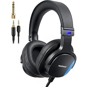 NUBWO HD01 Studio Headphones Wired, Hi-Res Over Ear Headphones with 1/4 inch to 3.5mm Adapter, Lightweight Closed Back Monitor Headphones for Piano Guitar AMP Recording Mixer Amplifier