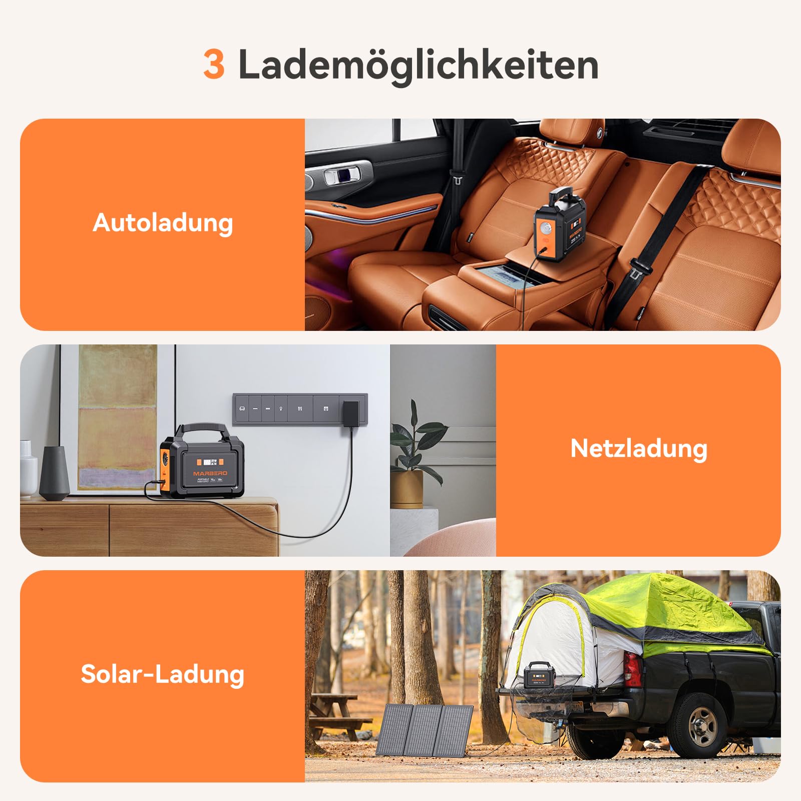 MARBERO Portable Power Station 98Wh mit 30W faltbarem Solar Panel 150W Solargenerator Outdoor Batterie mit DC Ausgängen für Wohnmobil Road Trip Abenteuer Camping Zuhause Stromausfall Notfall