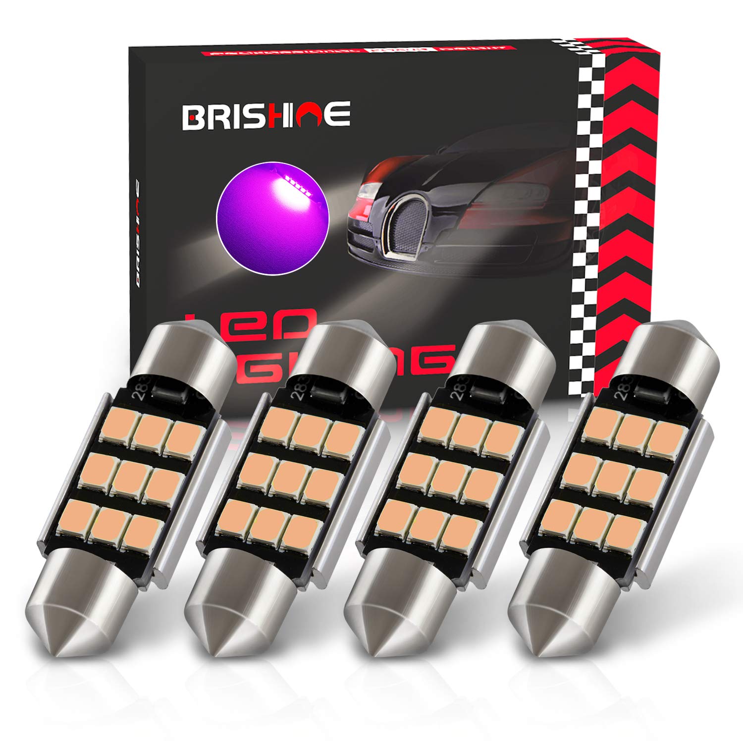 BRISHINE 6418 LED Bulbs, Super Bright Purple 2835 Chipsets Canbus Error Free 36MM 1.5” Festoon 6411 6461 DE3425 C5W LED Bulbs for Car Interior Dome