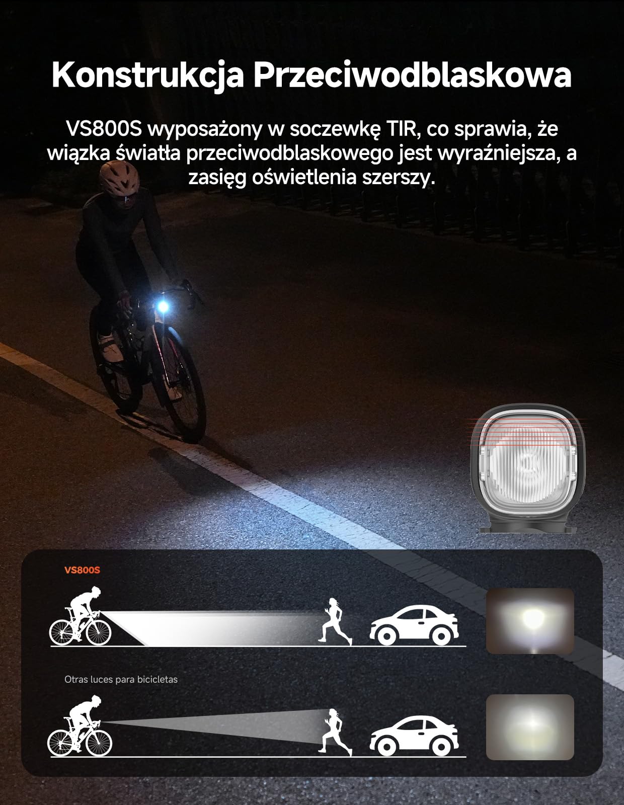 iGPSPORT VS800S Inteligentna Przednie Światła Rowerowe 800 LM, Bateria 4000 MAh, Auto Włącz/Wyłącz, Sterowanie Pilotem, 6 Trybów Światła, Antywstrząsowa, Antyodblaskowa, USB-C, Wodoodporność IPX6