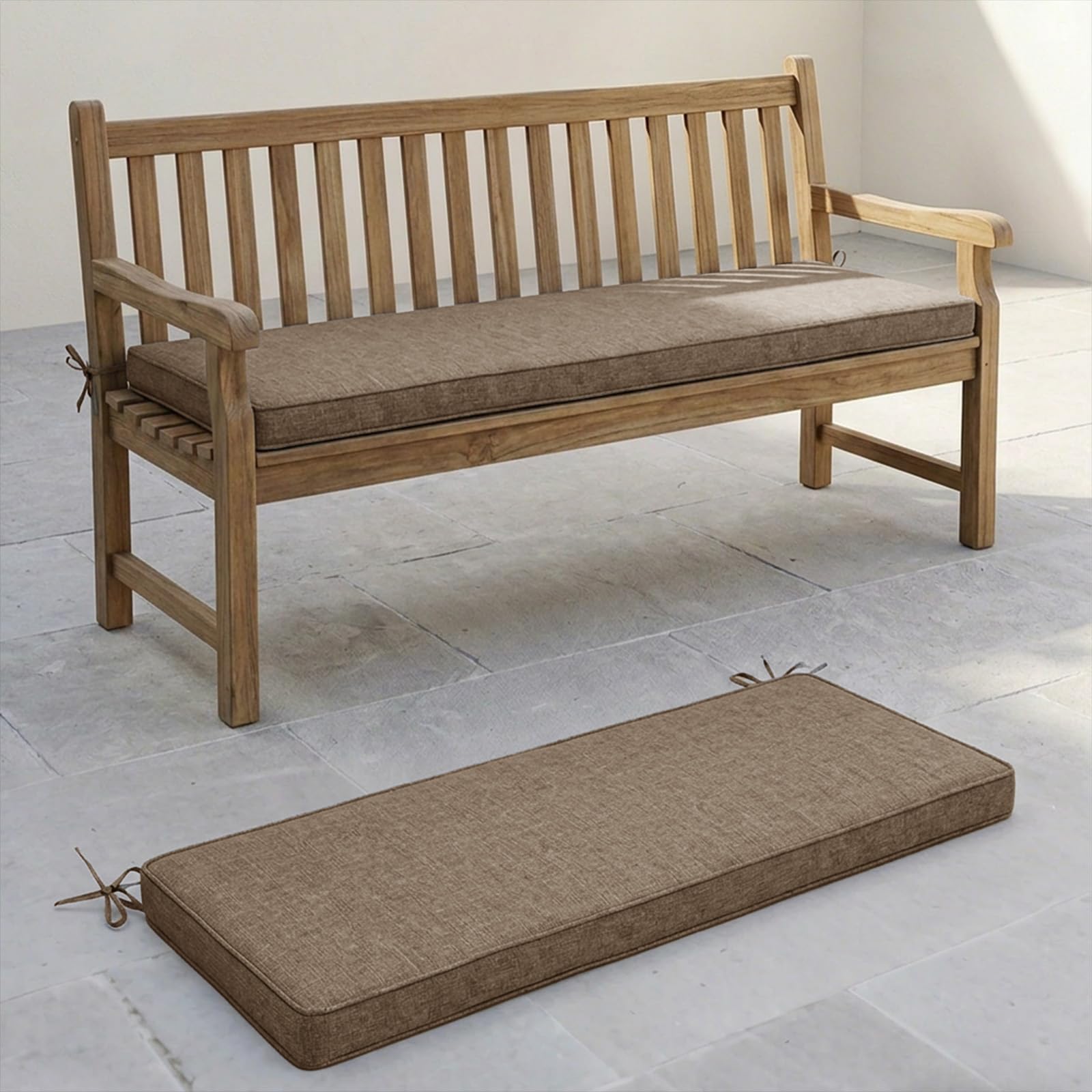 Aocase Extra Thick 5 cm Comfort Washable Linen Bench Cushion 145x40cm, 2/3/4 Seater Bench Cushion, Piano Bench Cushion Replacement with Ties Indoor Outdoor Non-Slip Seat Pad,Long Chairs,Coffee