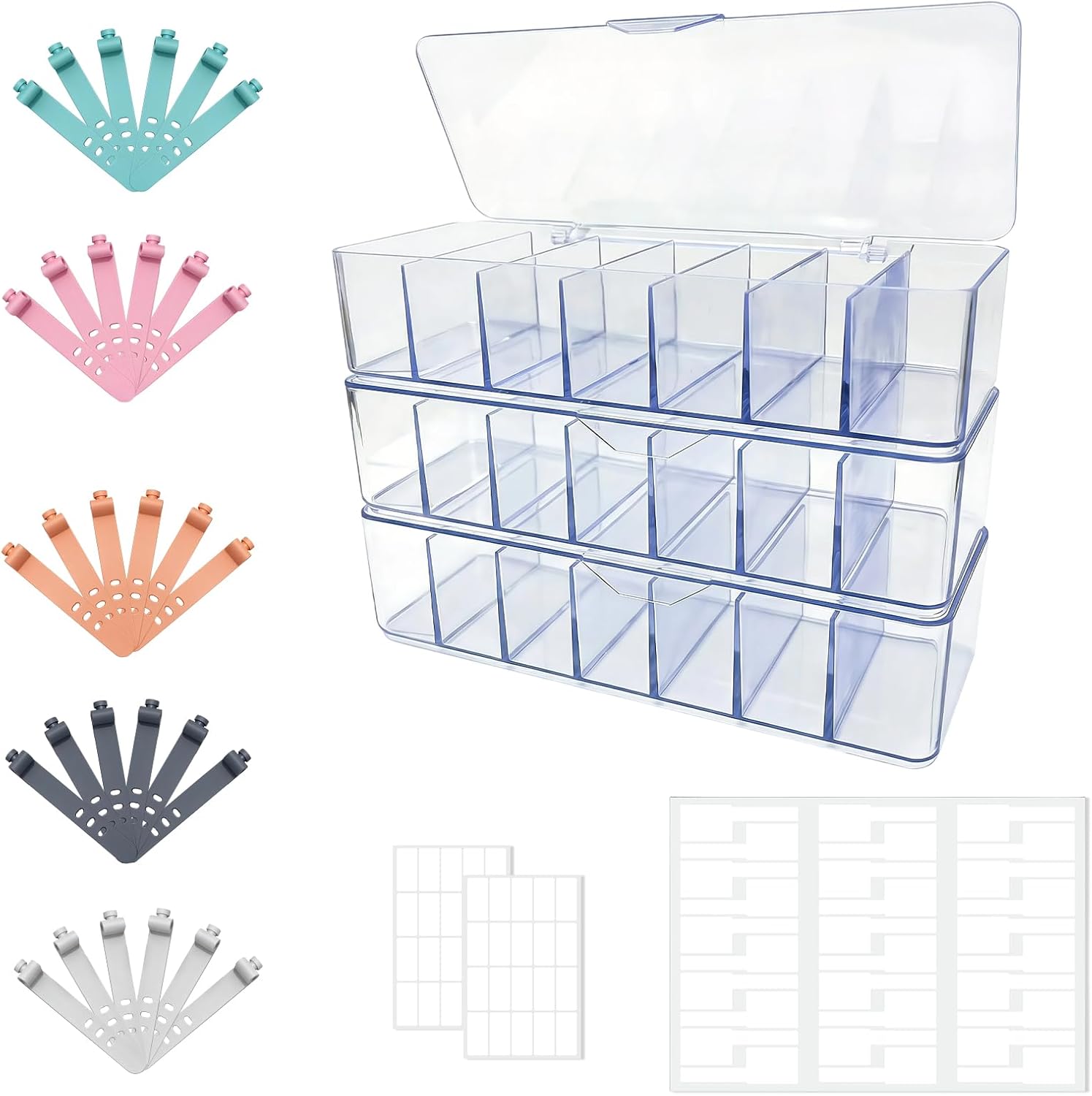 3 Pack Cable Organizer Box with Silicone Straps, Plastic Cord Management Box with Lid