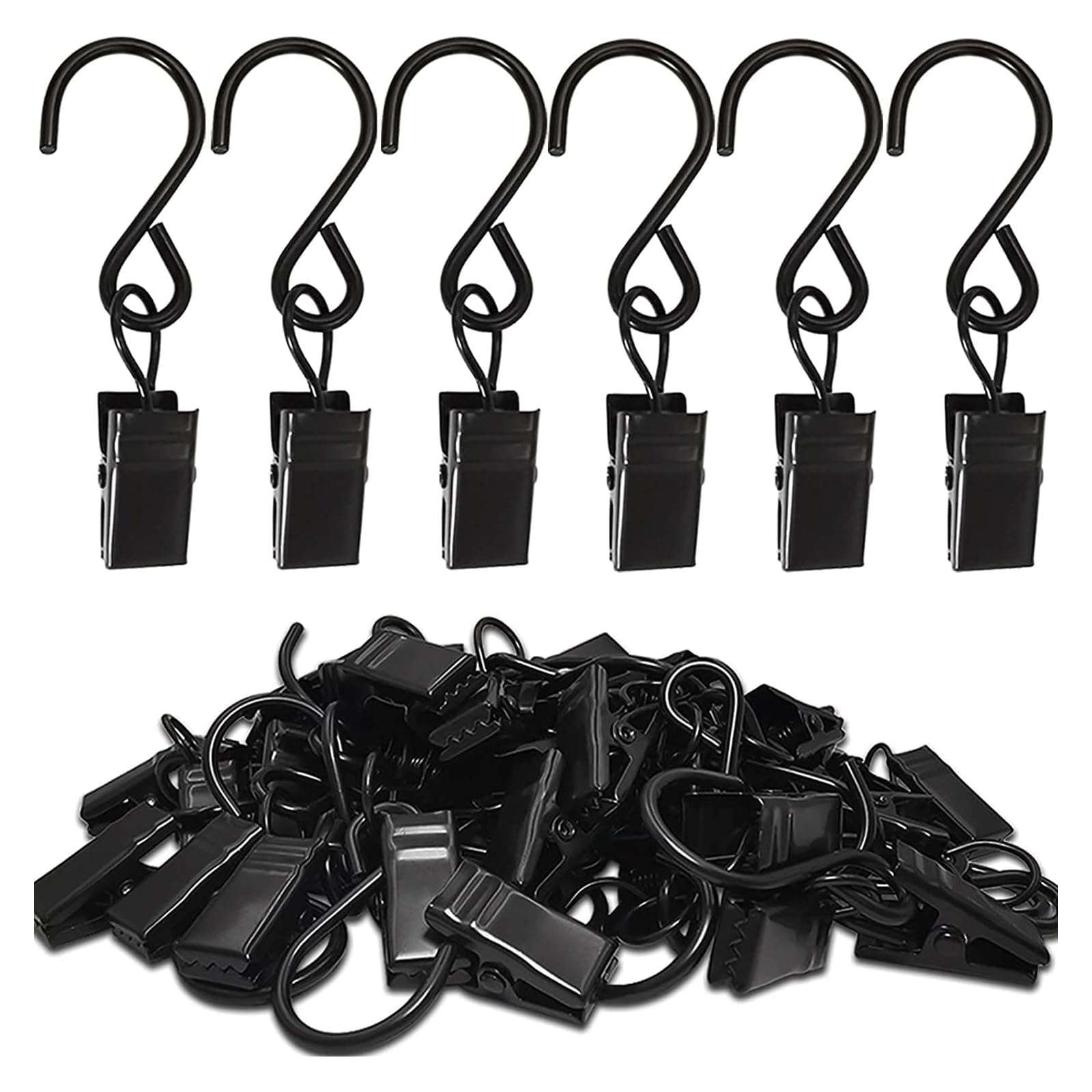 S Hooks Curtain Clips-50 Pack Hanging Hooks Hangers Clips,6mm Long Black