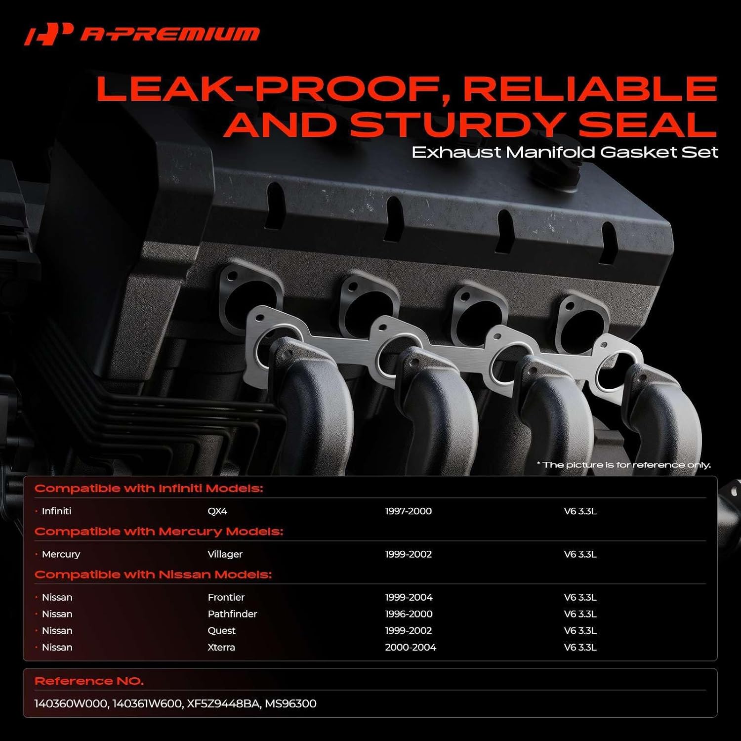 A-Premium V6 3.3L Exhaust Manifold Gasket Set Compatible with Nissan