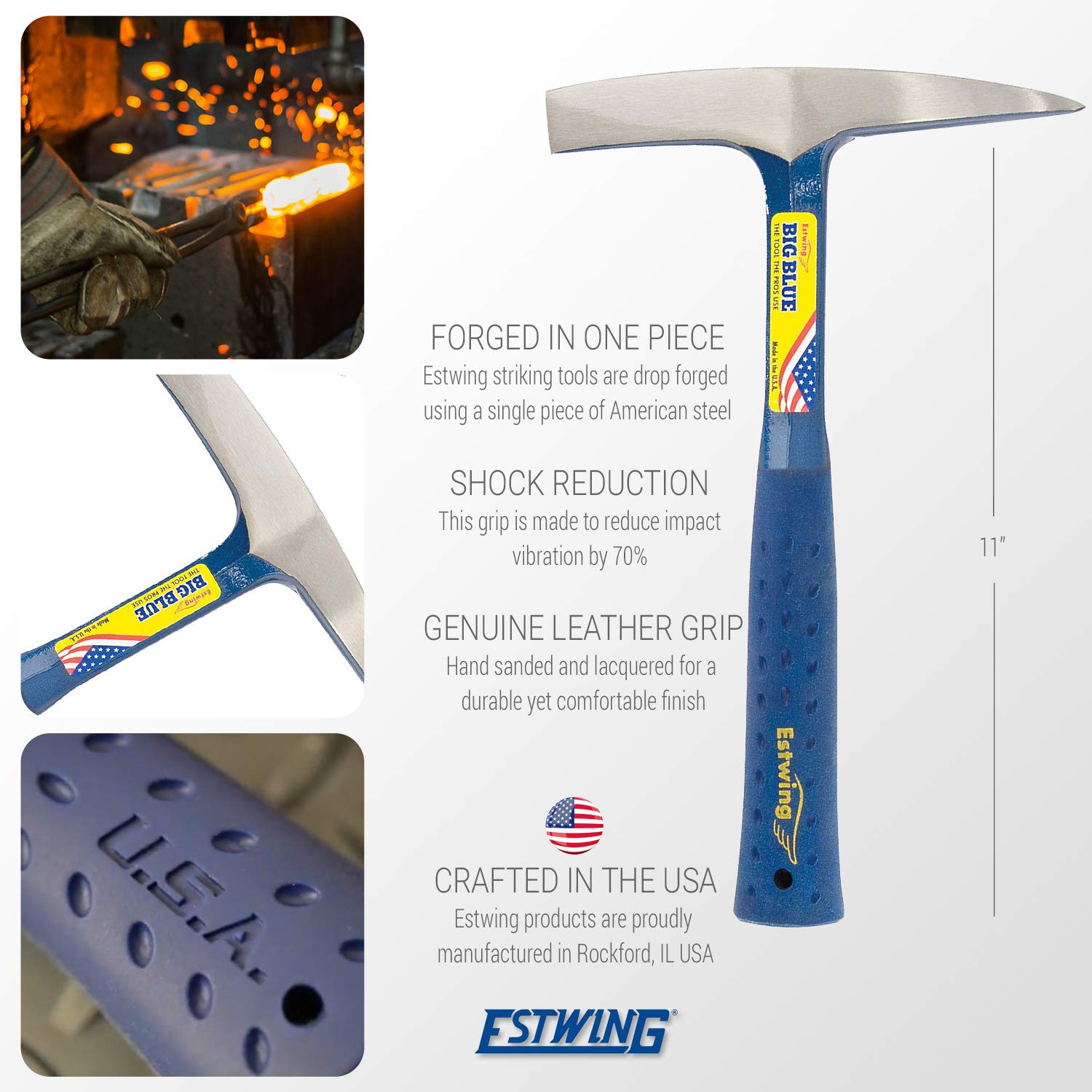 Estwing BIG BLUE Welding/Chipping Hammer 14oz Slag Removal Tool with